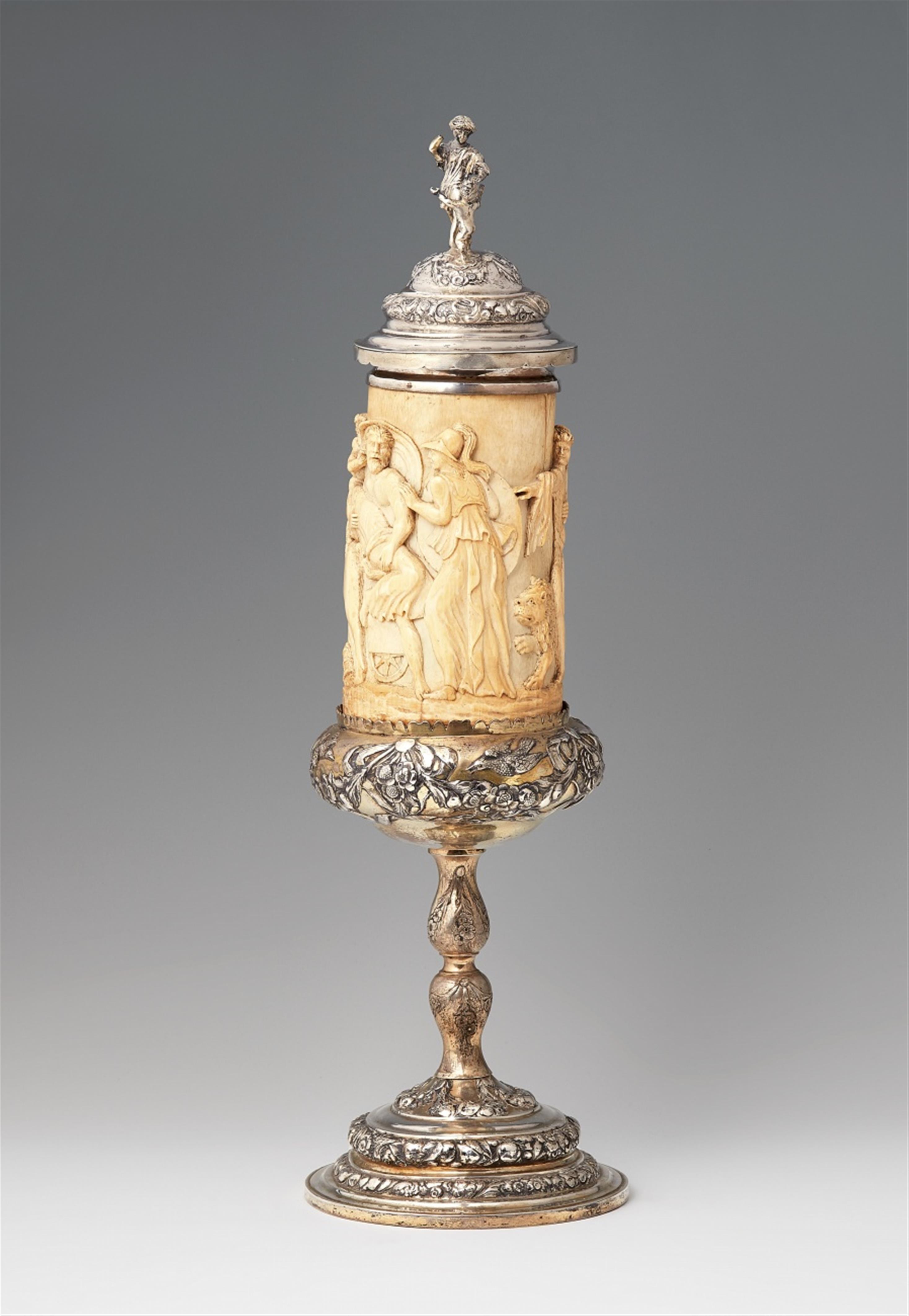 A large German parcel gilt silver-mounted ivory cup and cover - image-2