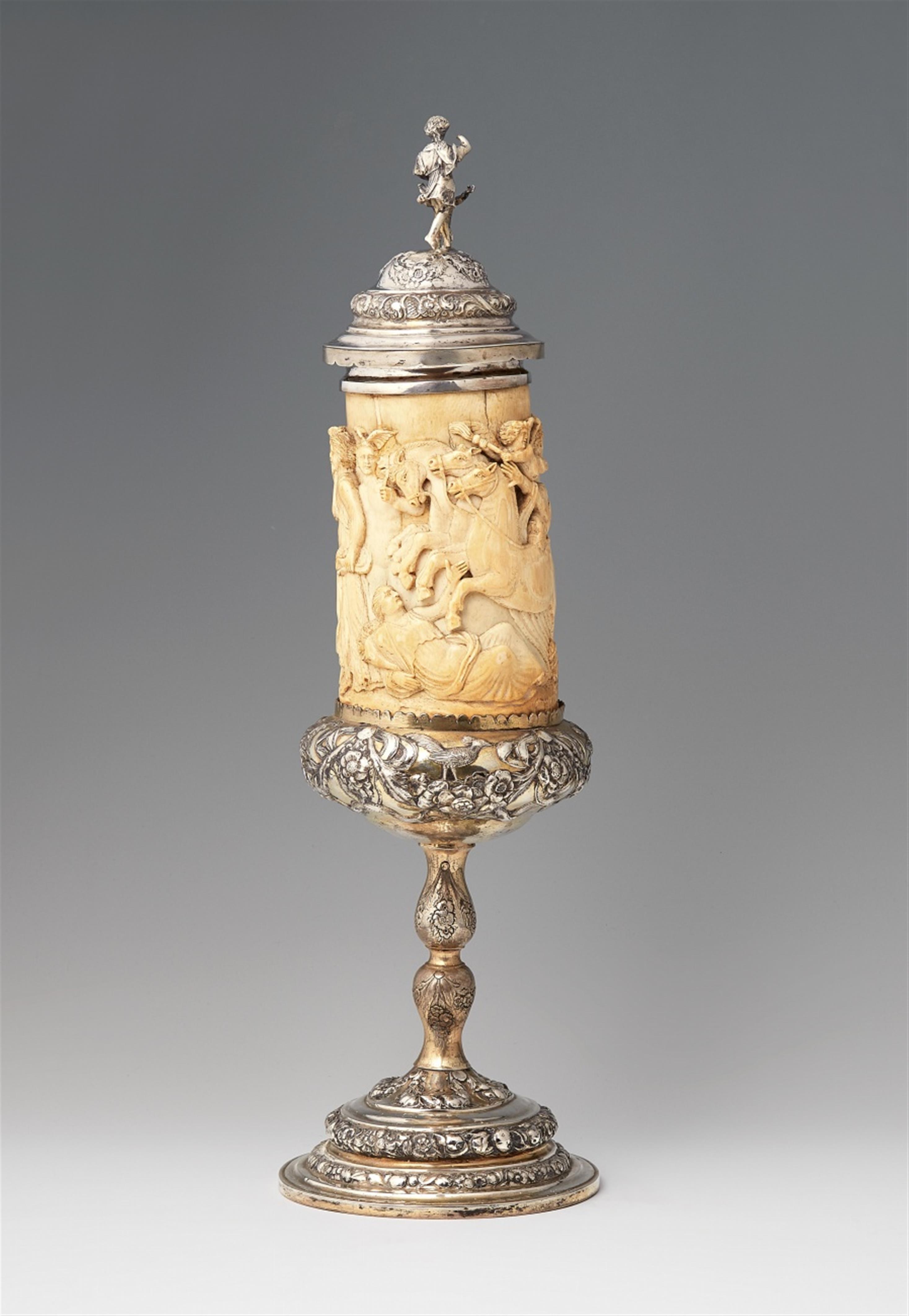 A large German parcel gilt silver-mounted ivory cup and cover - image-4