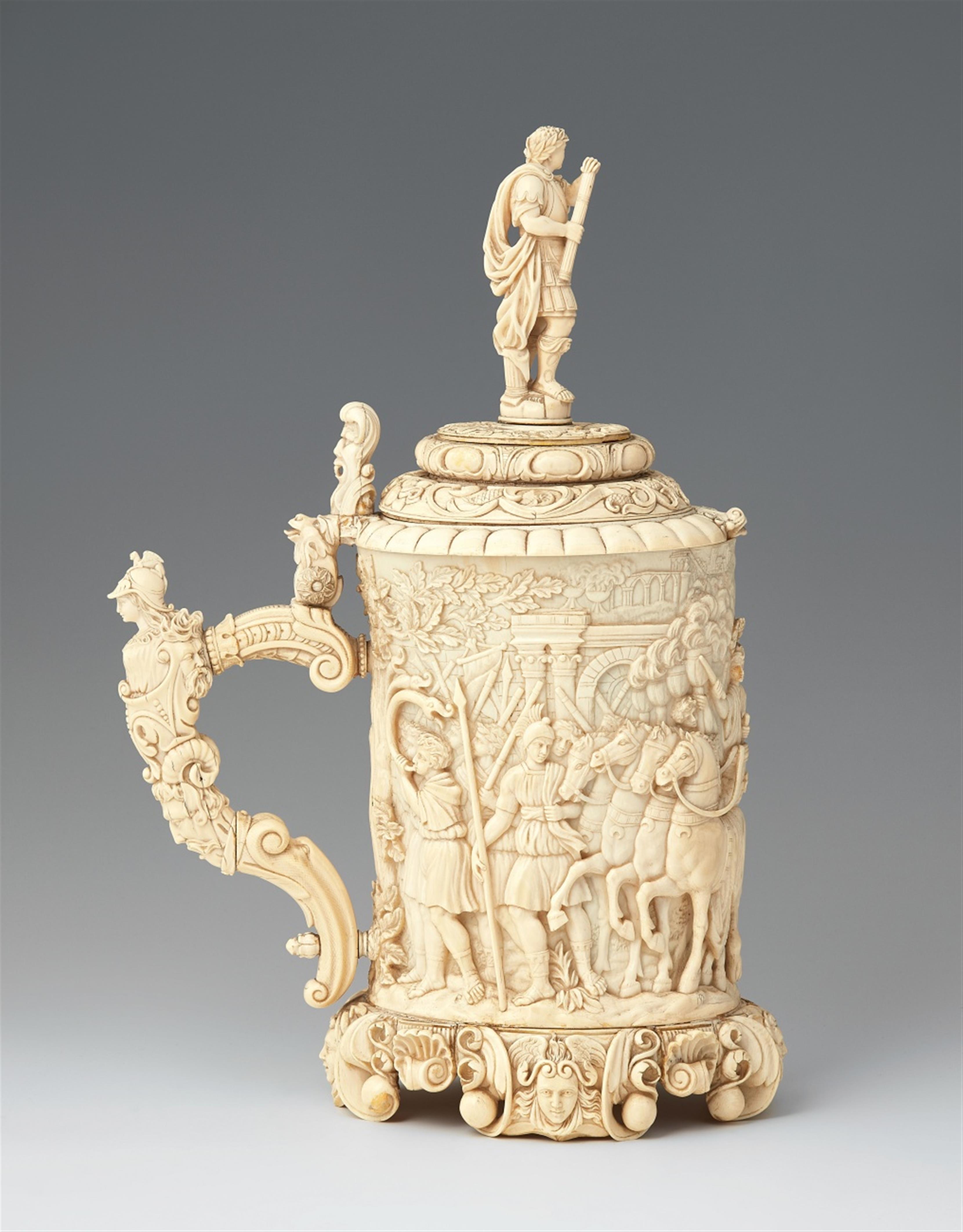 A carved ivory tankard with the triumph of Titus - image-3