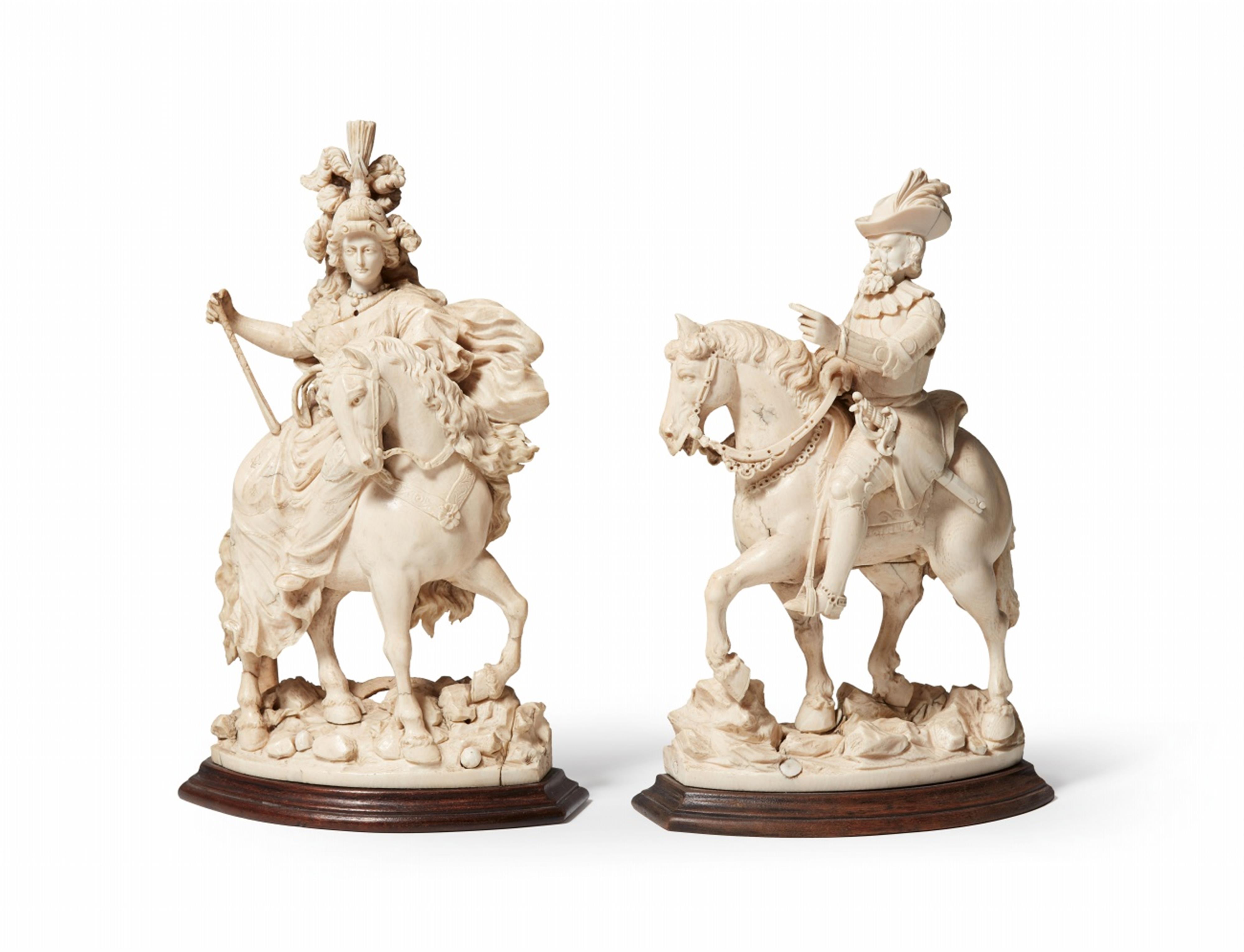 Two carved ivory figures on horseback - image-1