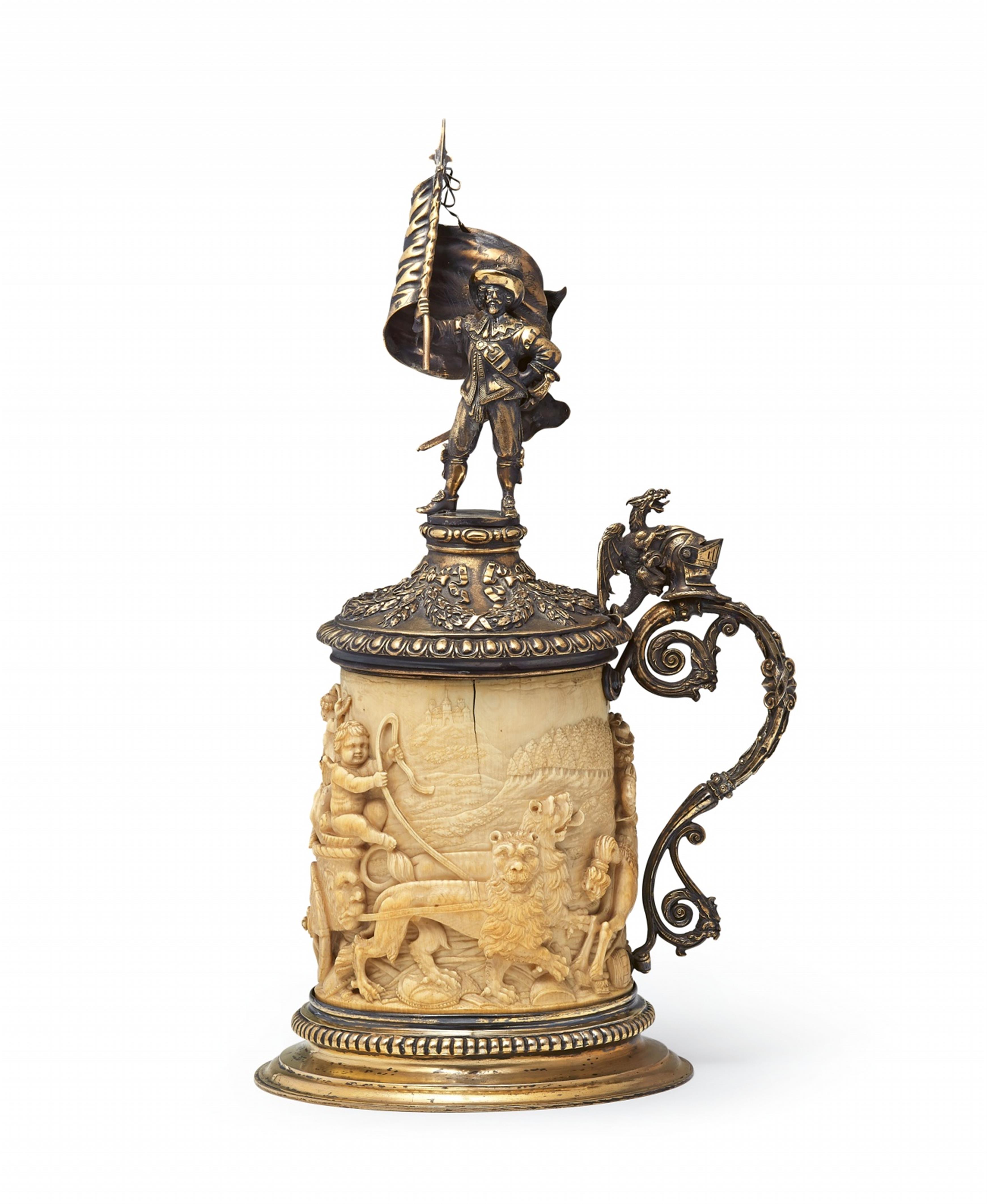 A gilt silver-mounted ivory tankard with the triumph of Emperor Leopold I - image-1