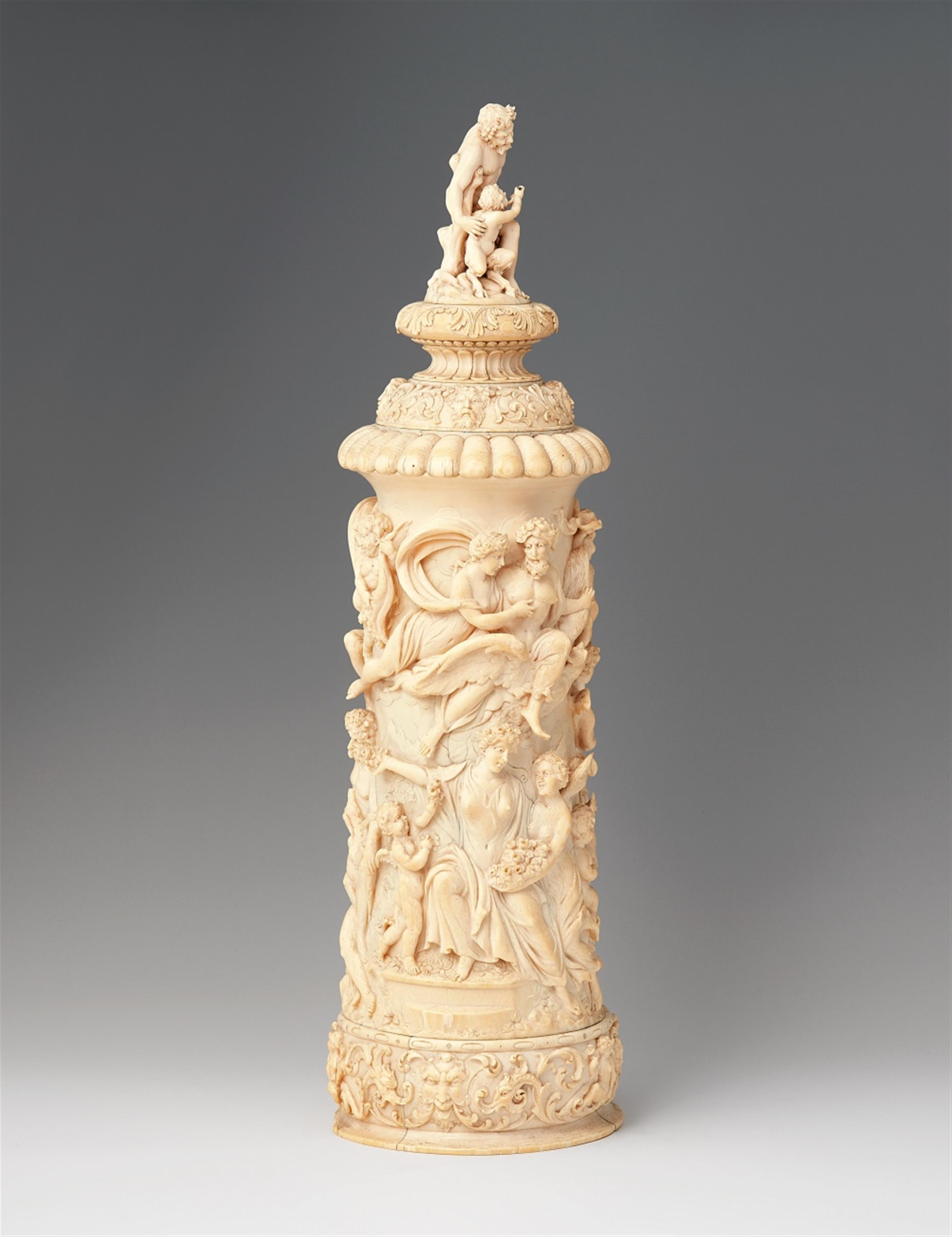 A monumental ivory tankard with a drunken Silenus - image-3