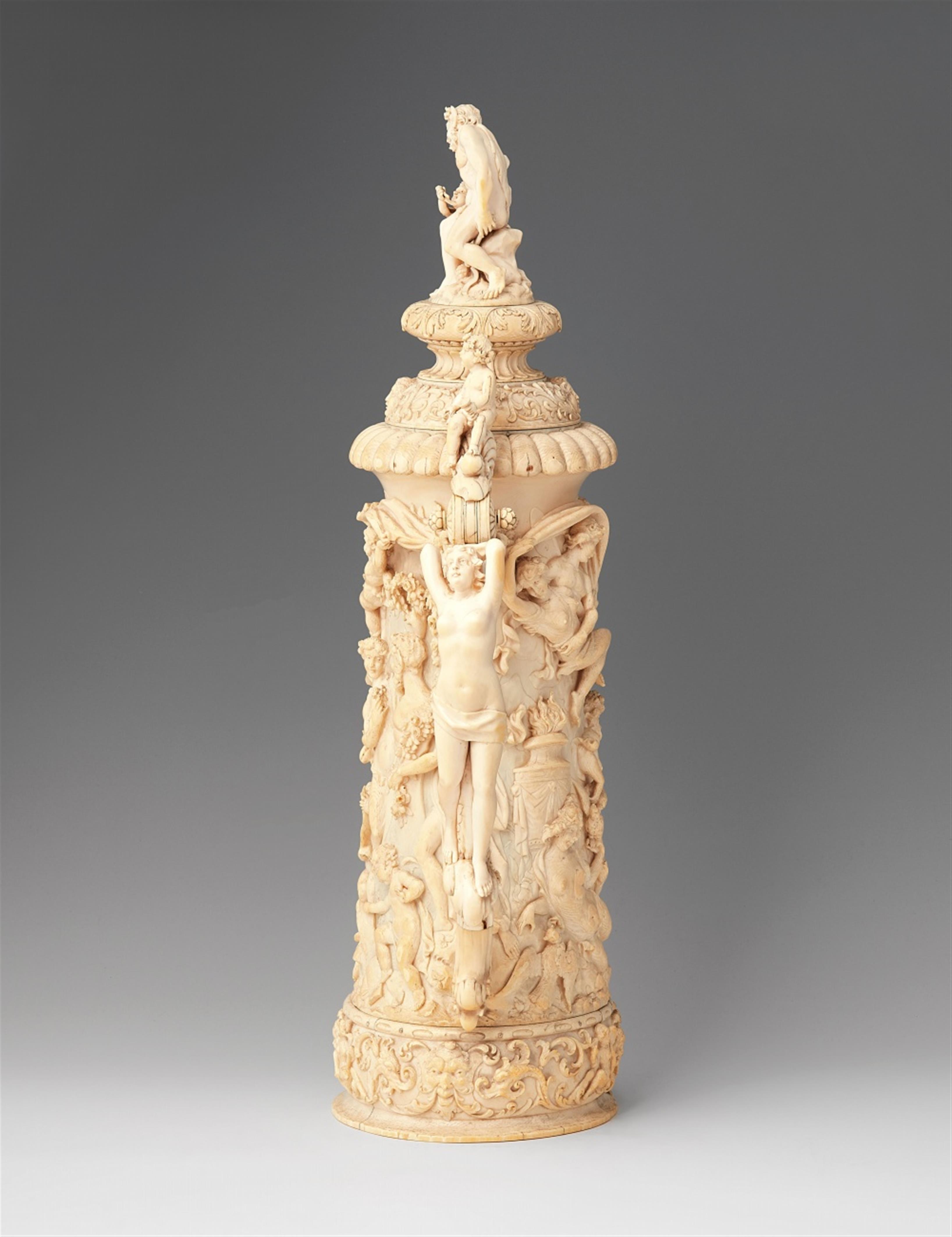 A monumental ivory tankard with a drunken Silenus - image-4
