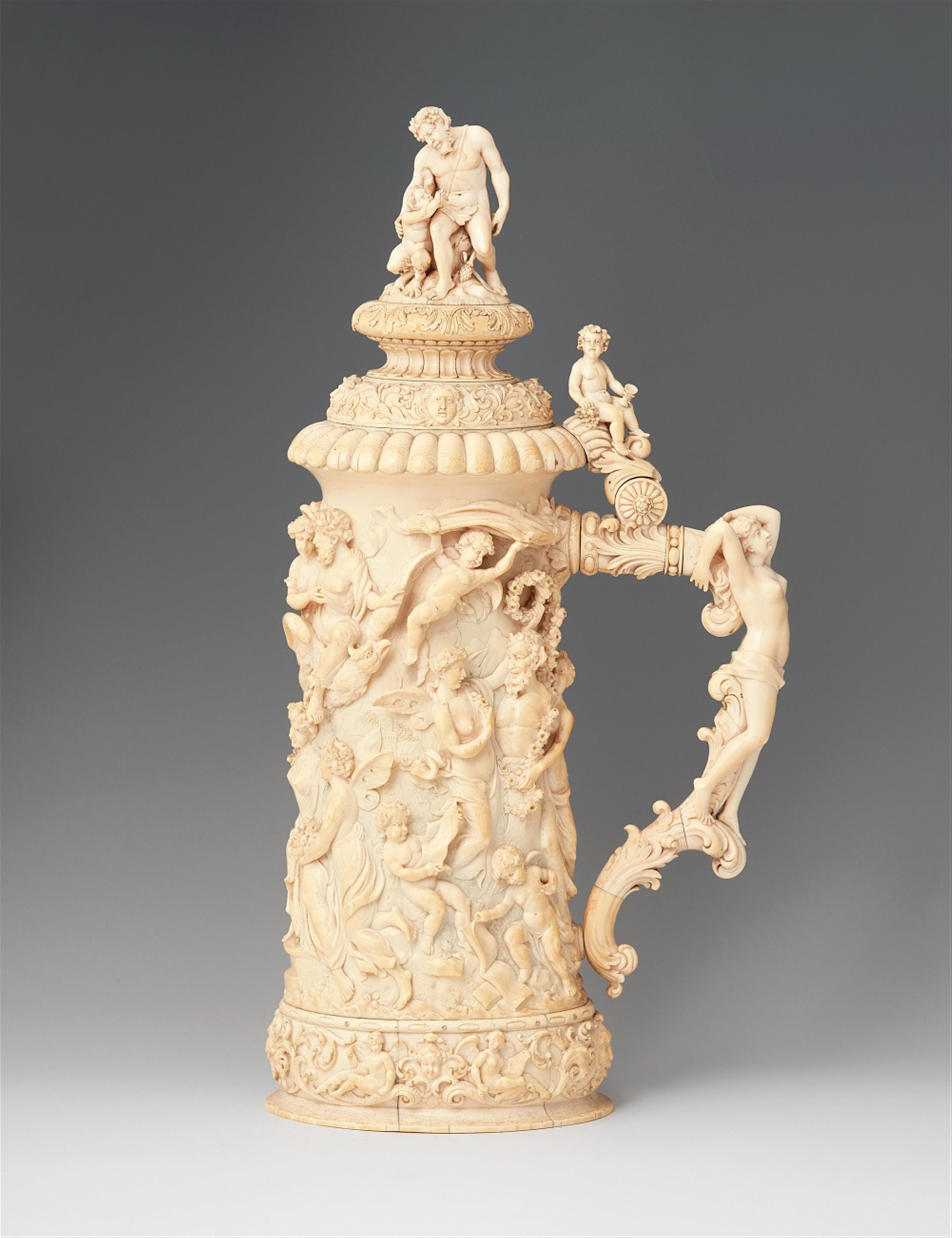 A monumental ivory tankard with a drunken Silenus - image-1