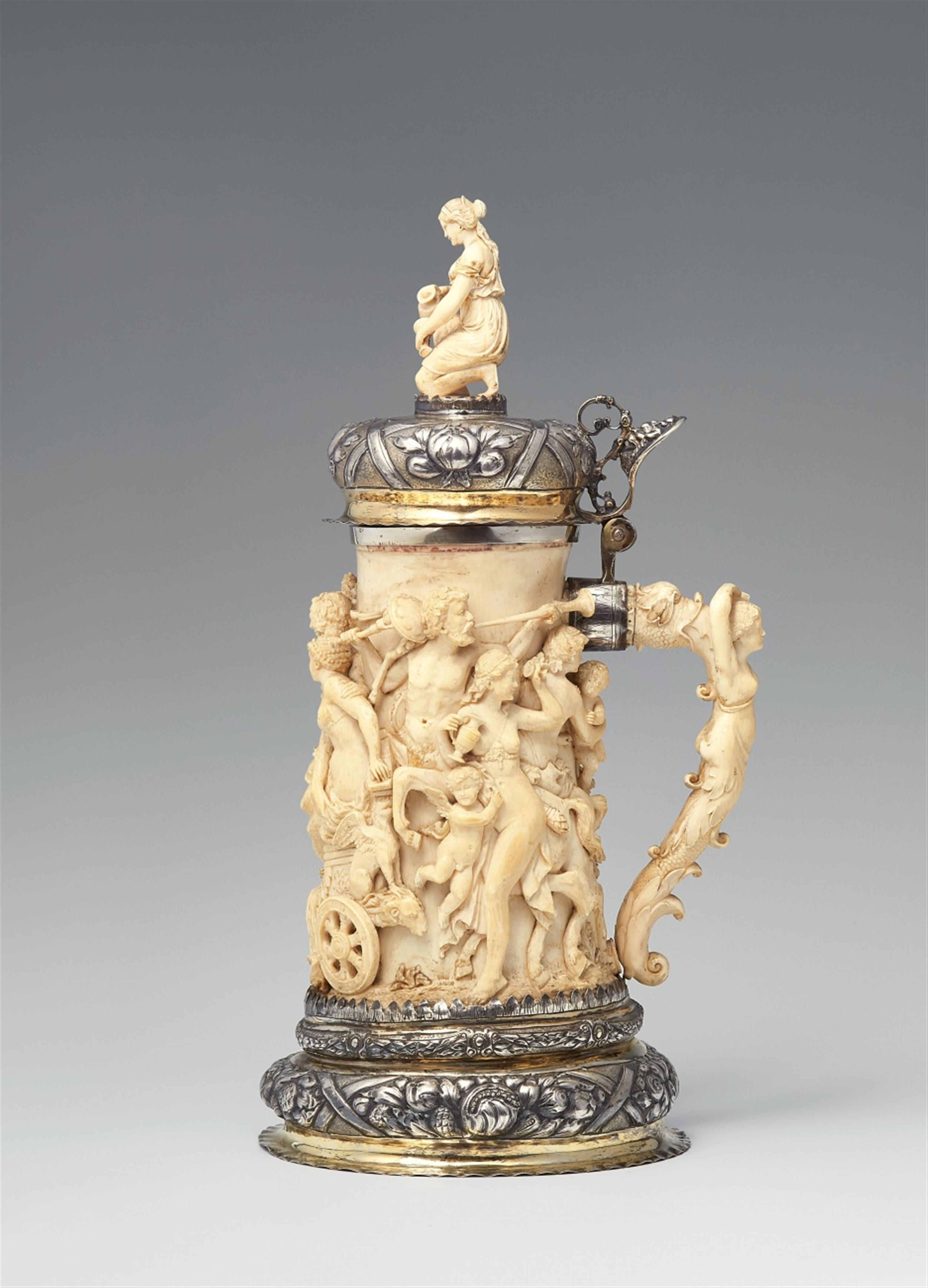 A parcel gilt silver-mounted ivory tankard with the triumph of the gods - image-3