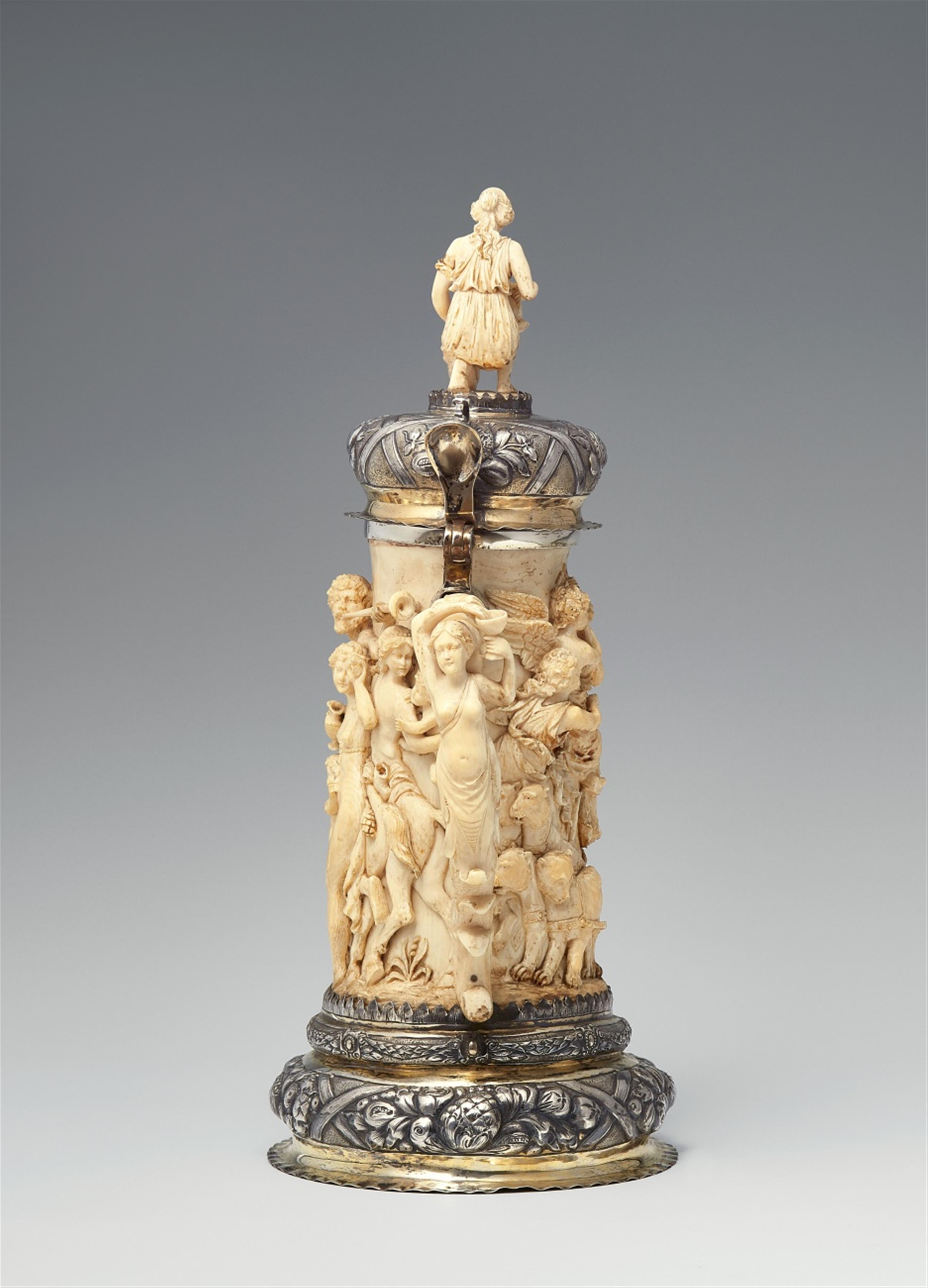 A parcel gilt silver-mounted ivory tankard with the triumph of the gods - image-4