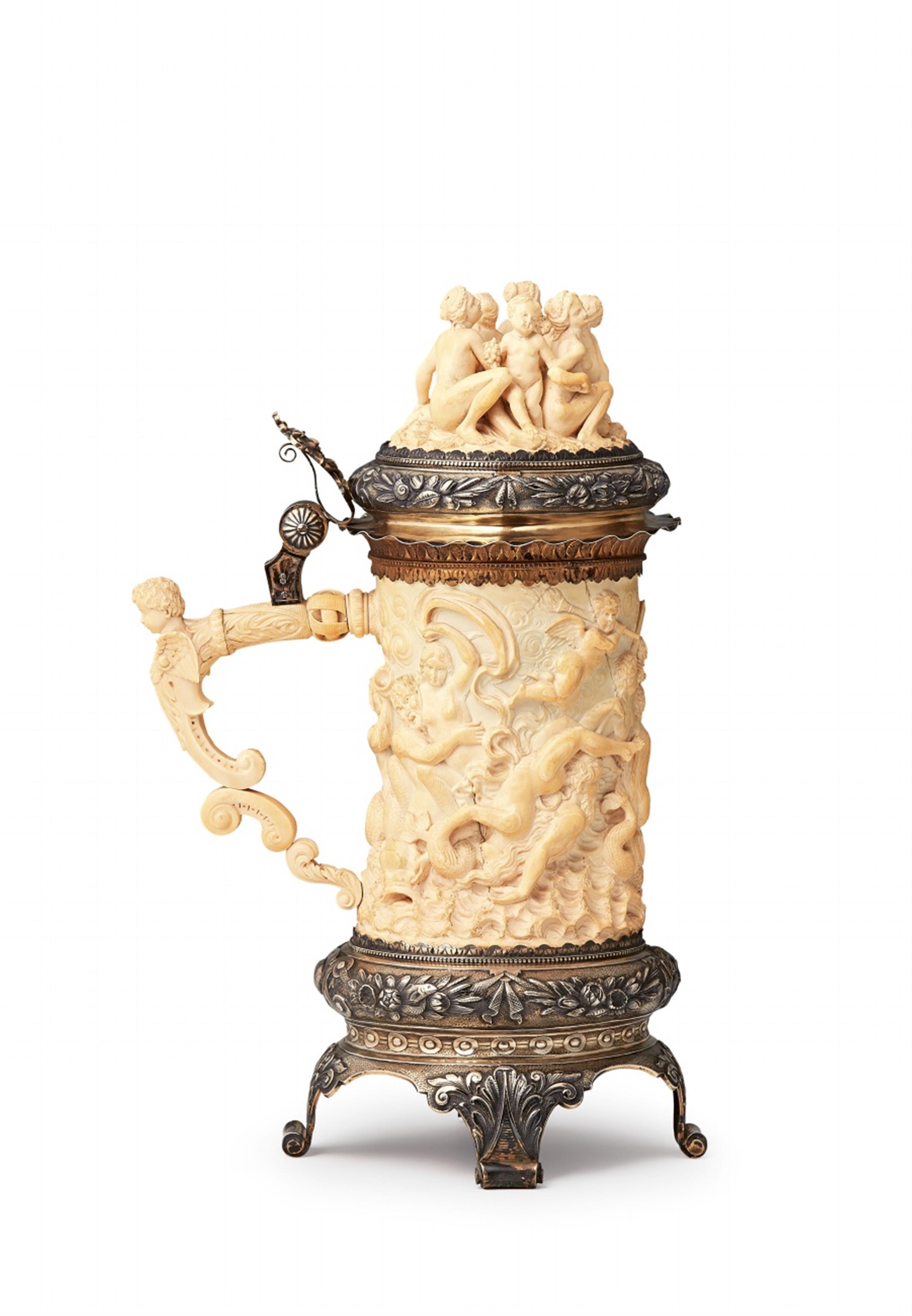A large German silver-mounted ivory tankard with Neptune and the Nereiads - image-1