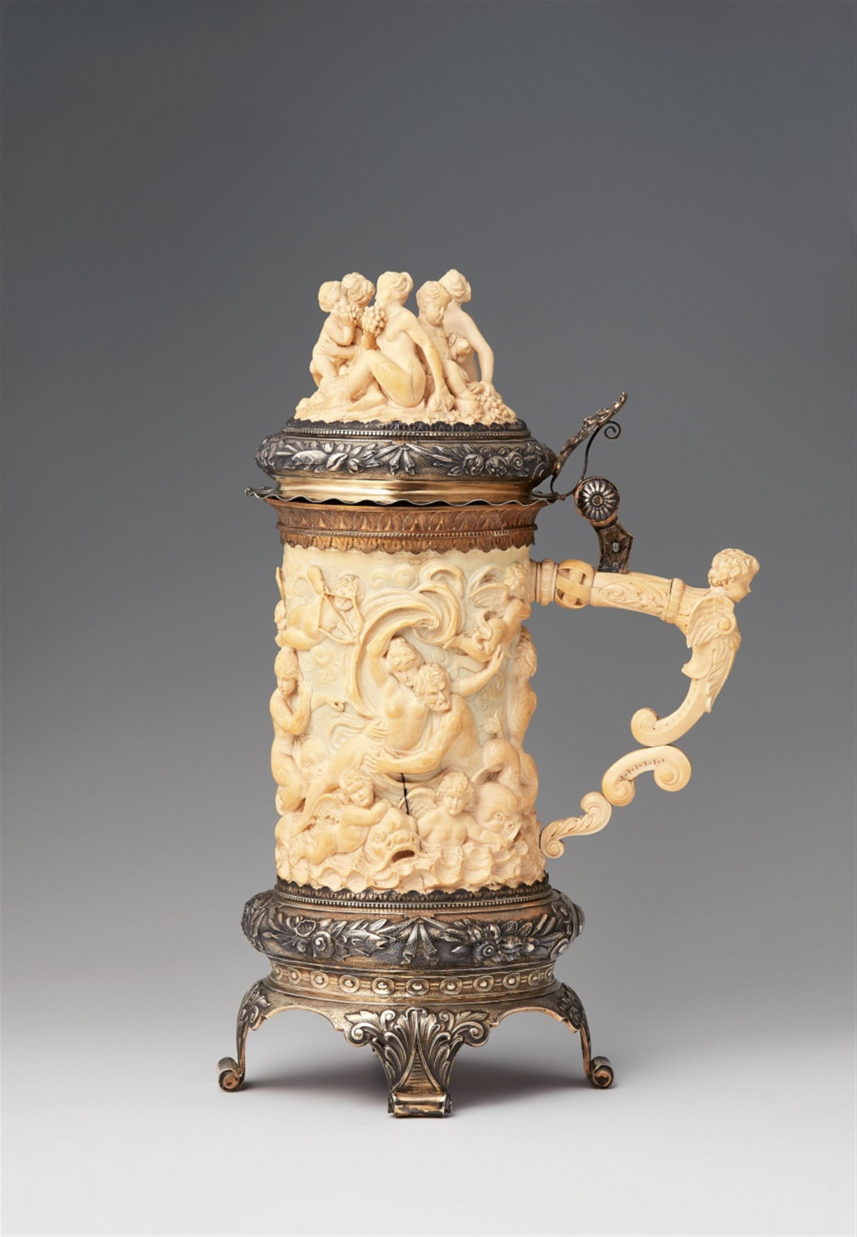 A large German silver-mounted ivory tankard with Neptune and the Nereiads - image-3