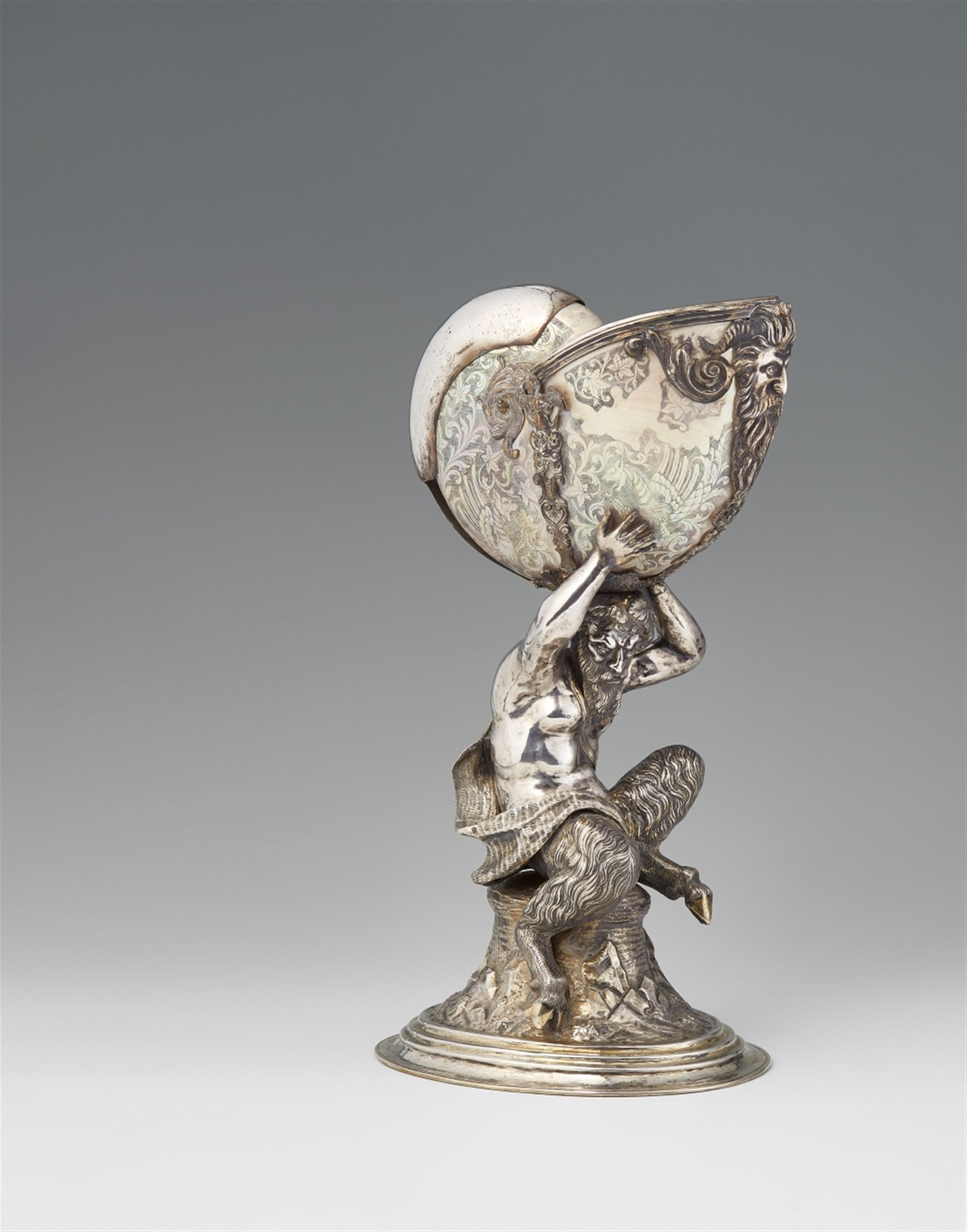 A large German silver nautilus chalice - image-1