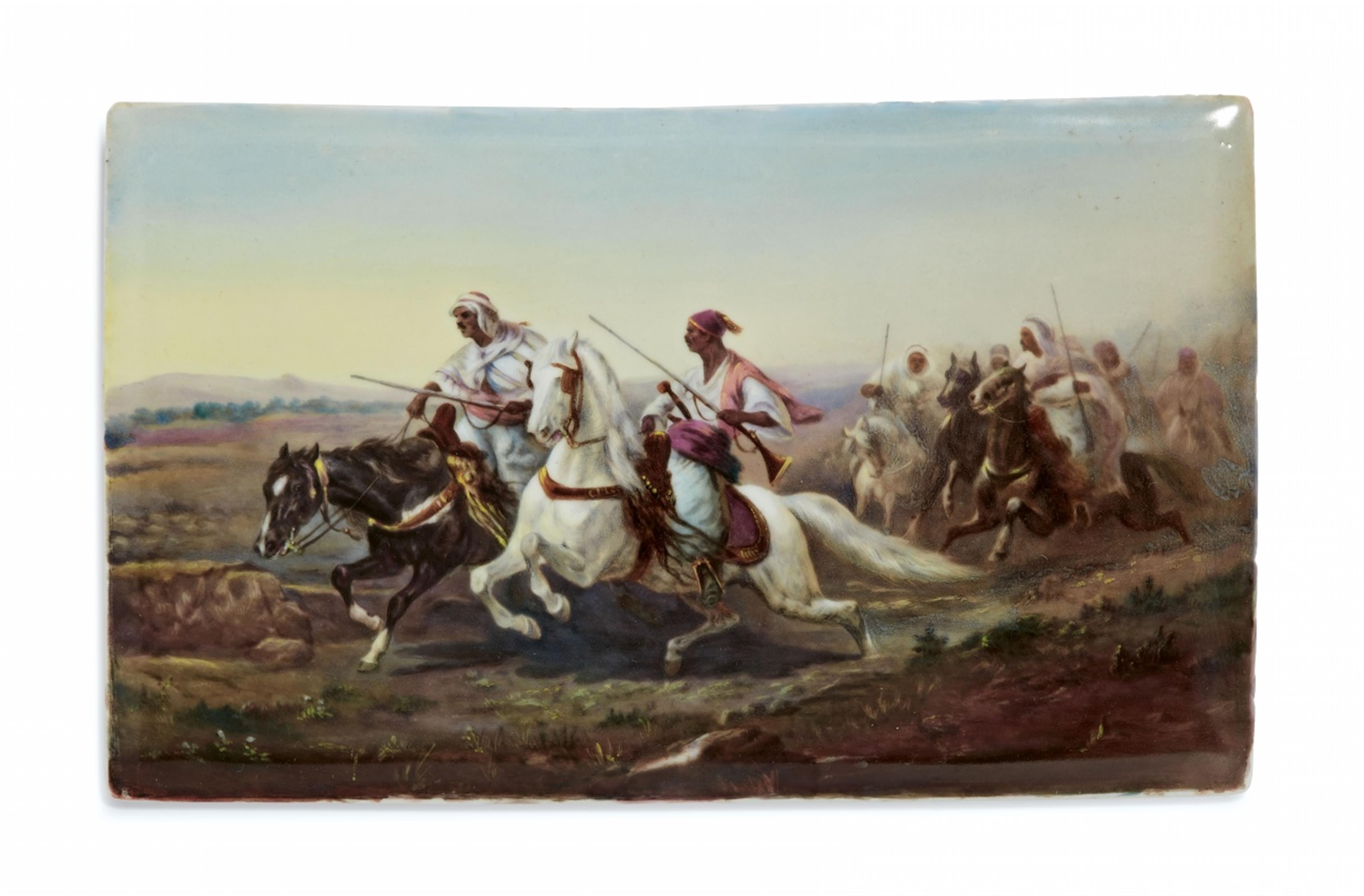 A porcelain plaque painted with Tunisian horsemen - image-1