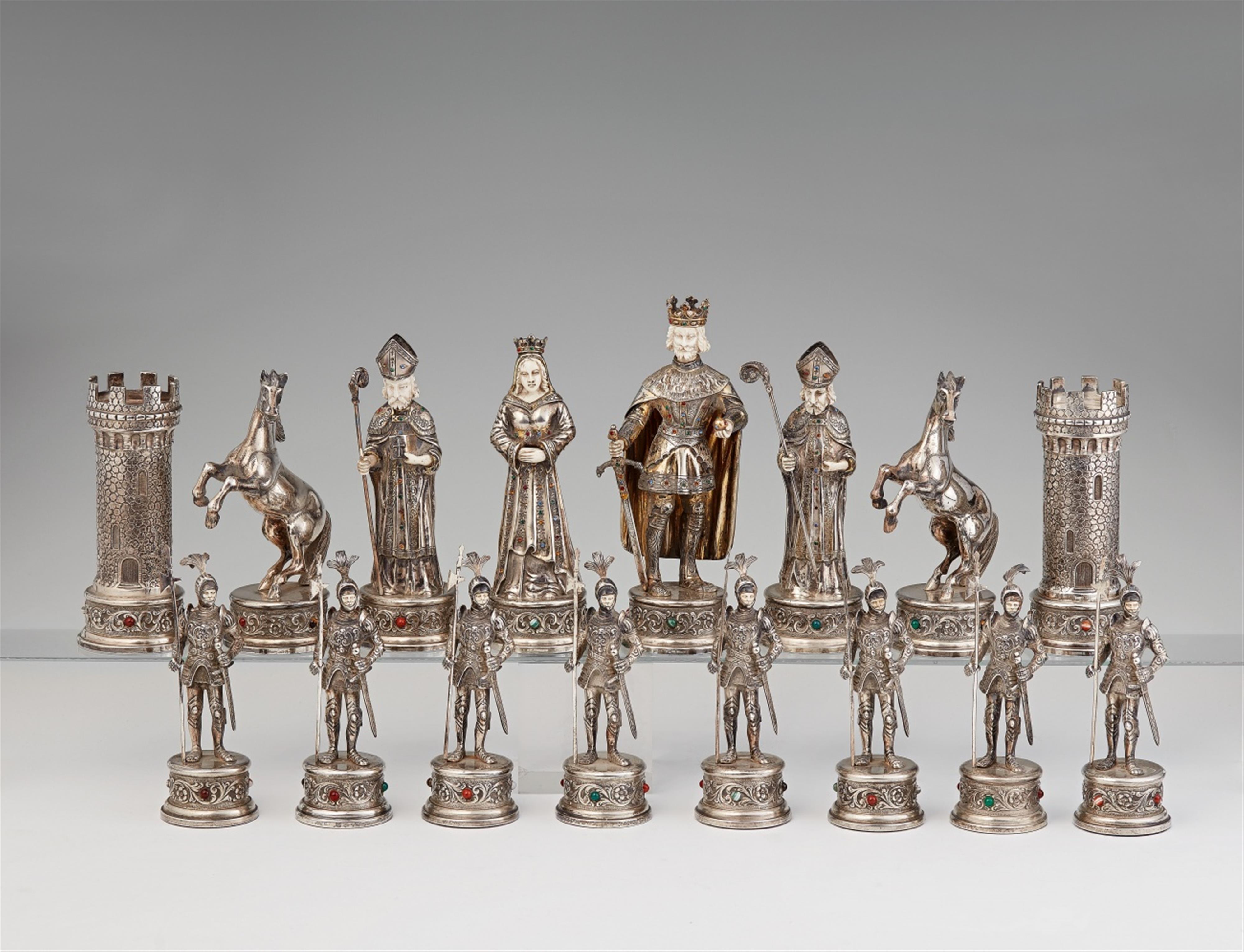 A set of parcel gilt silver and ivory chess figures - image-1