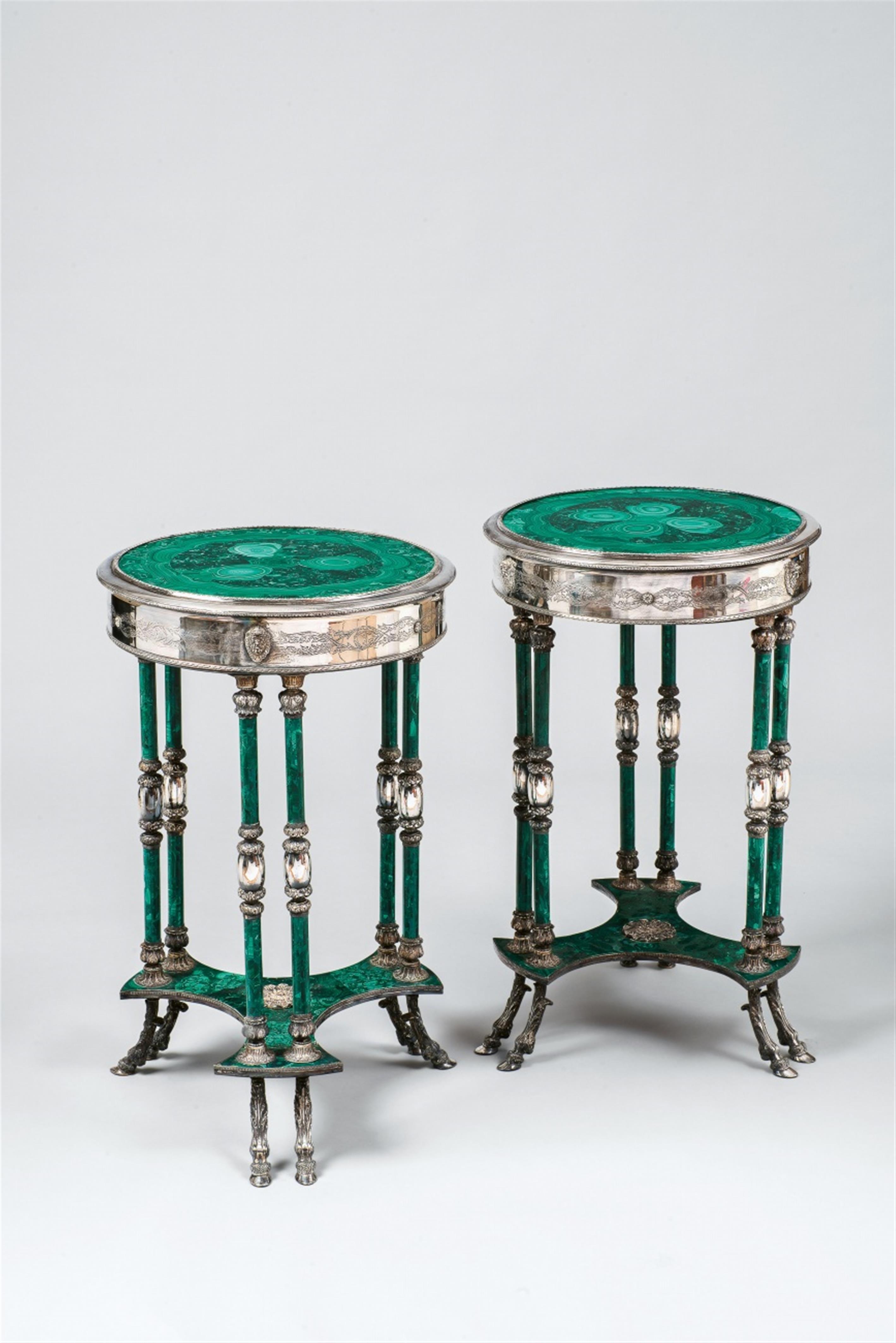 A pair of silver and malachite gueridons - image-1