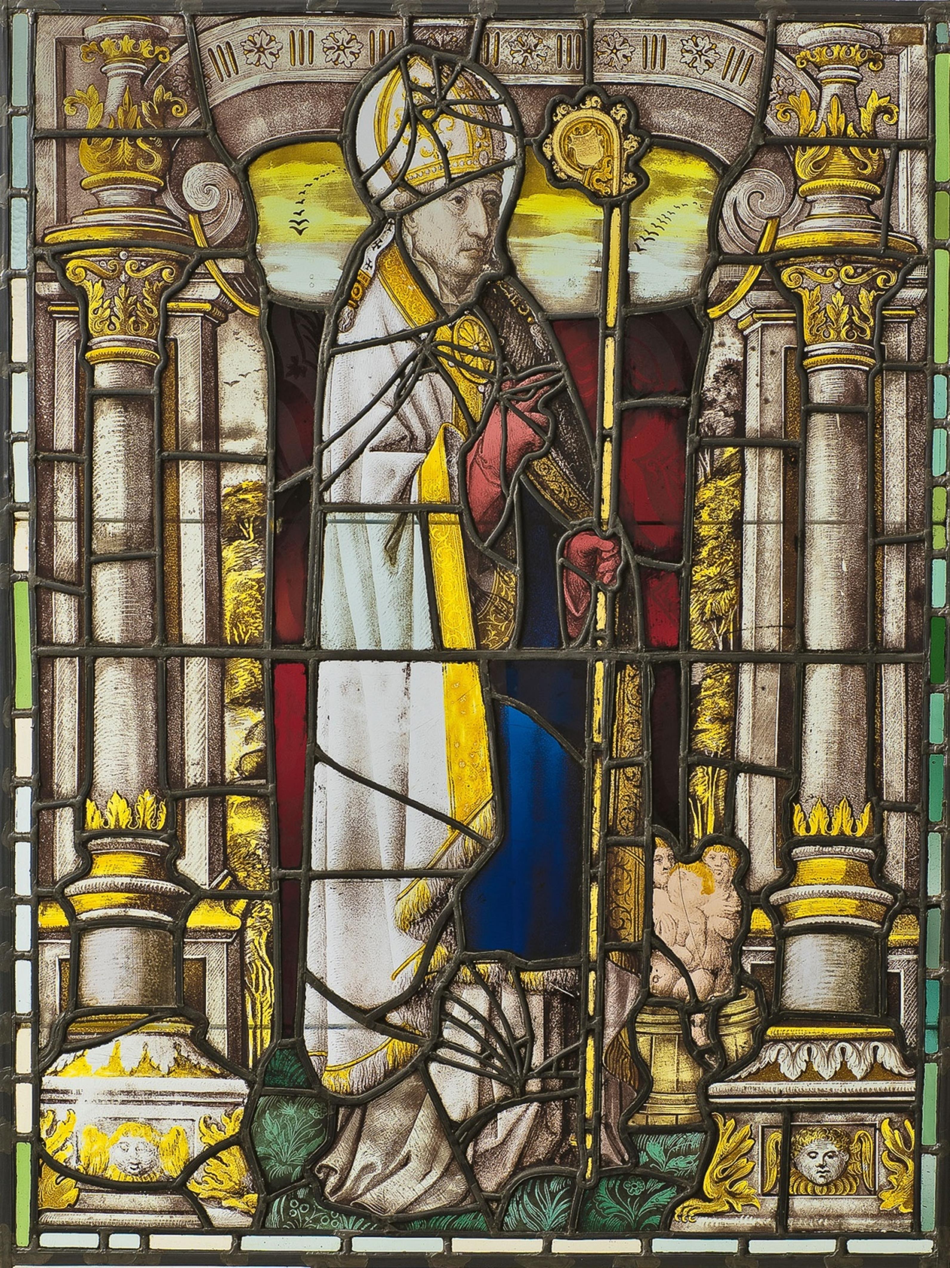 An important Belgian stained glass window with Saint Nicholas - image-1