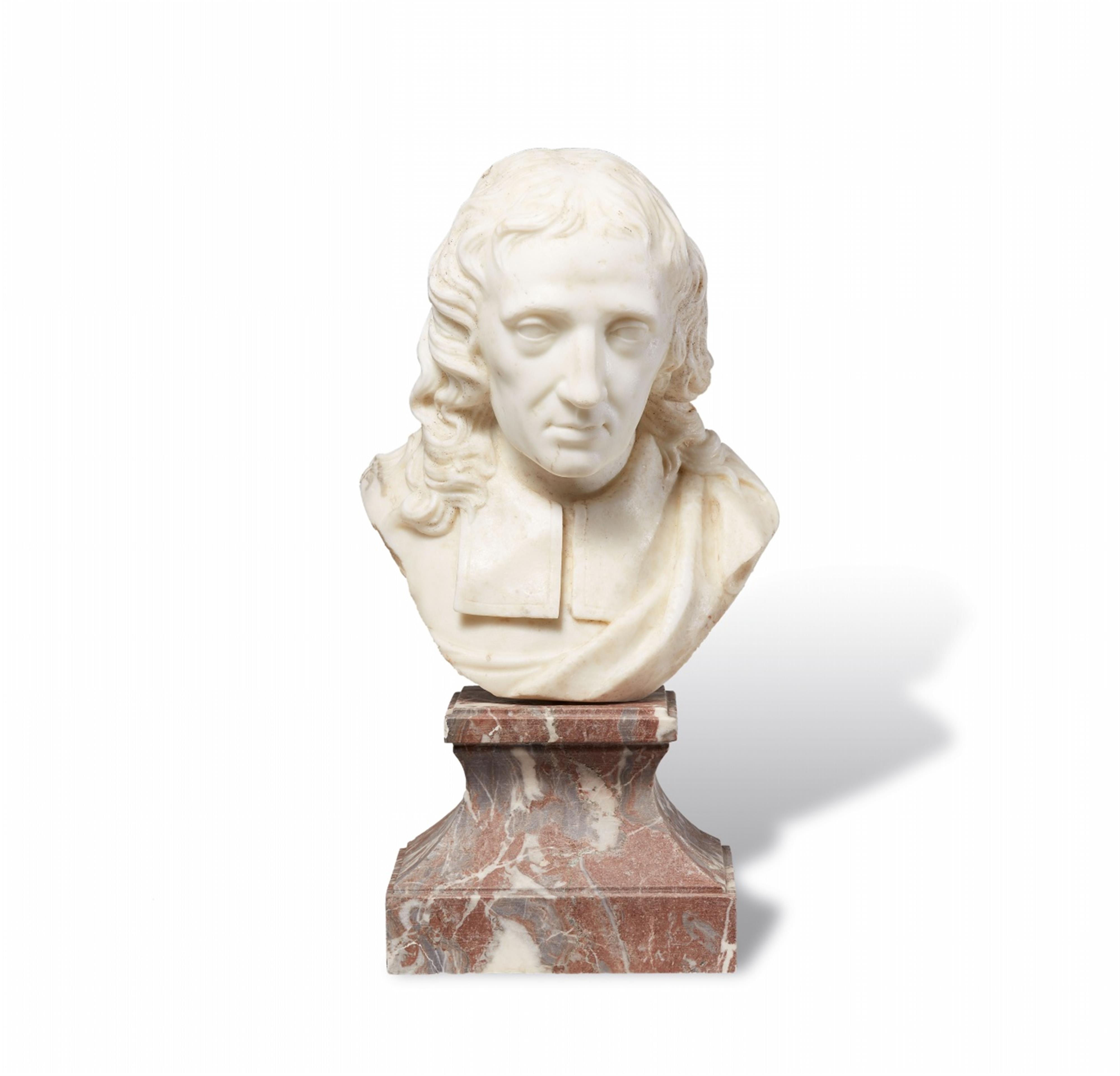 A white marble bust of the English poet John Milton - image-1