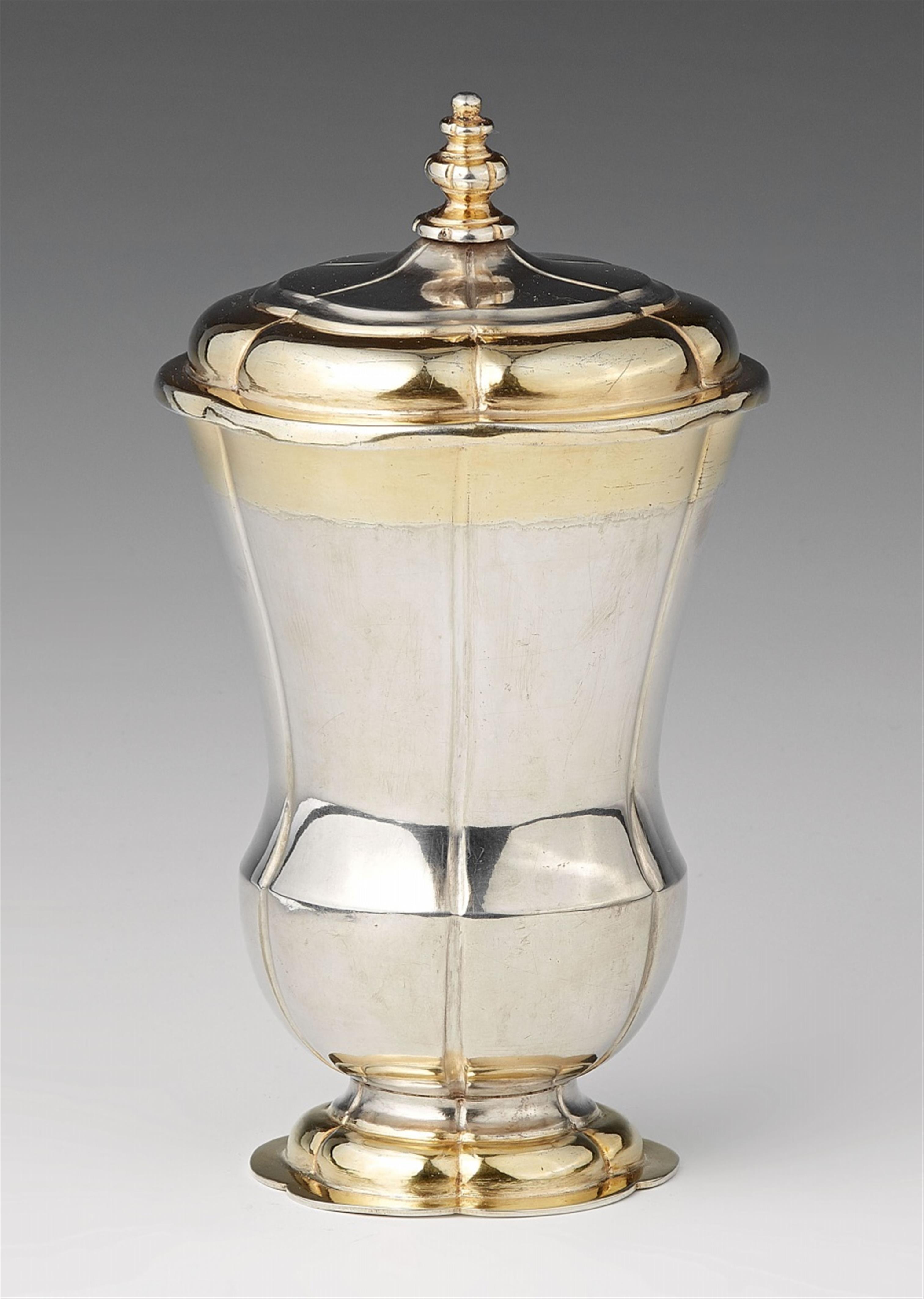 A parcel gilt Dresden silver beaker and cover - image-1