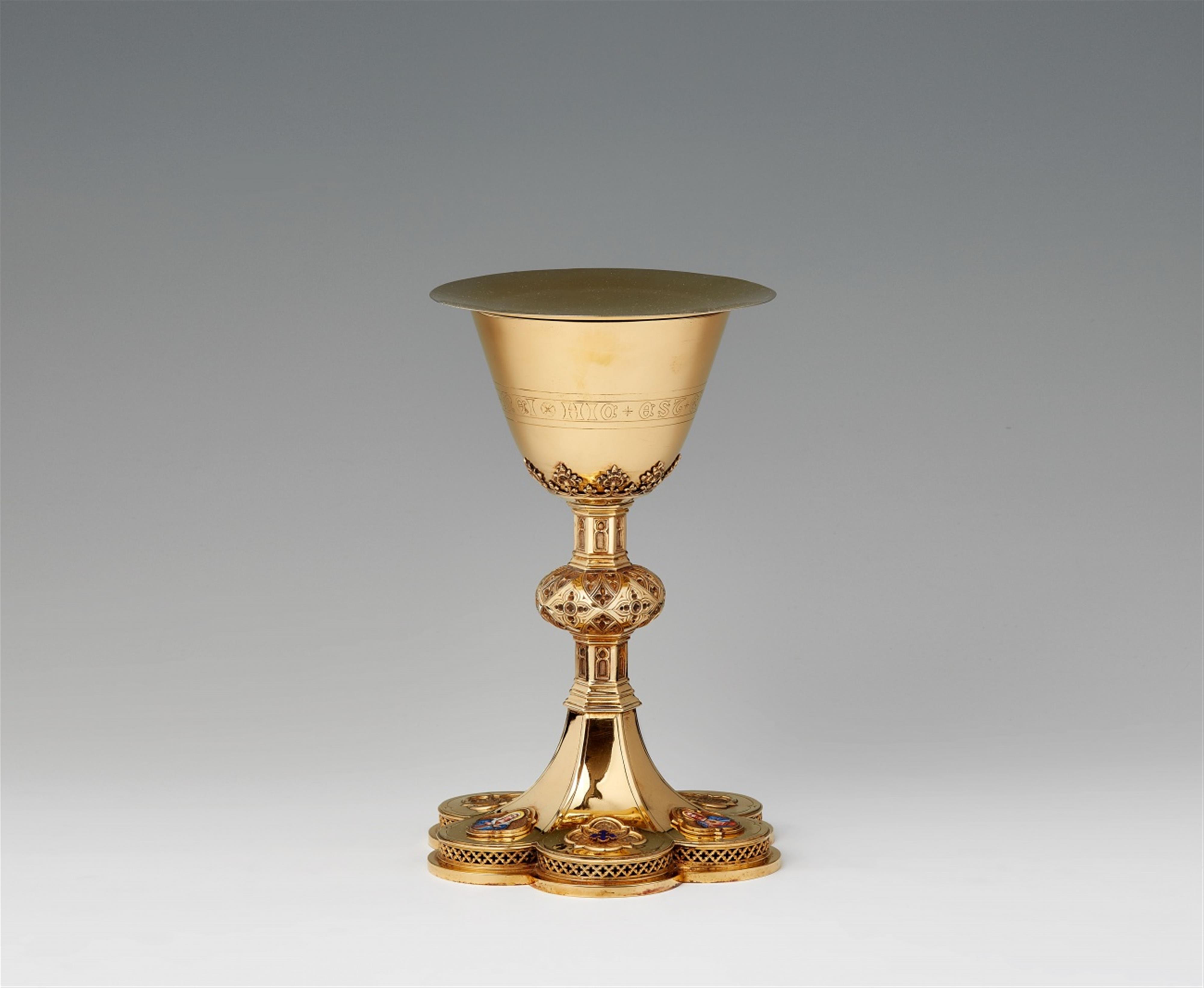 A Lyon silver gilt communion chalice and patene - image-1
