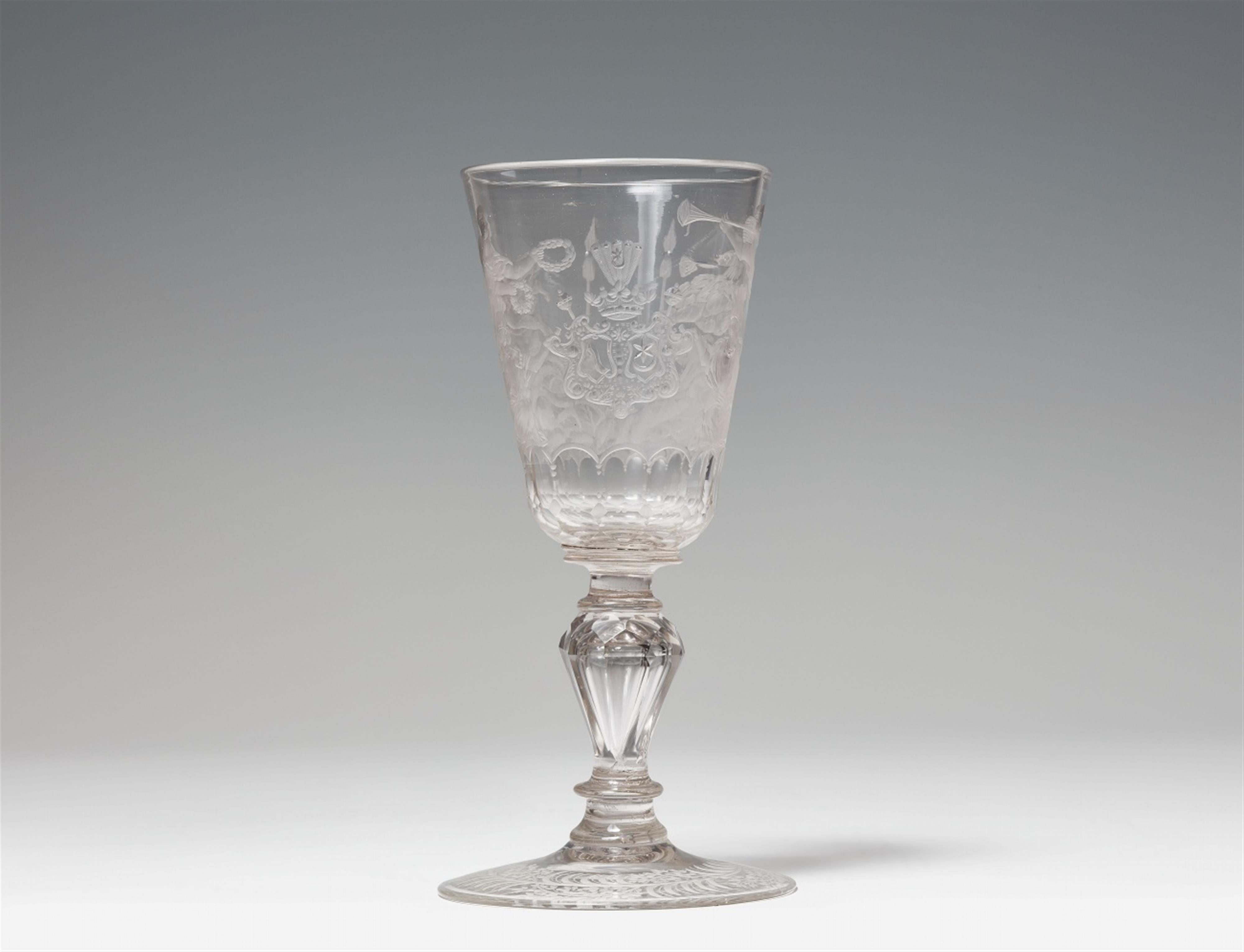 An etched glass goblet with an arms of alliance - image-1
