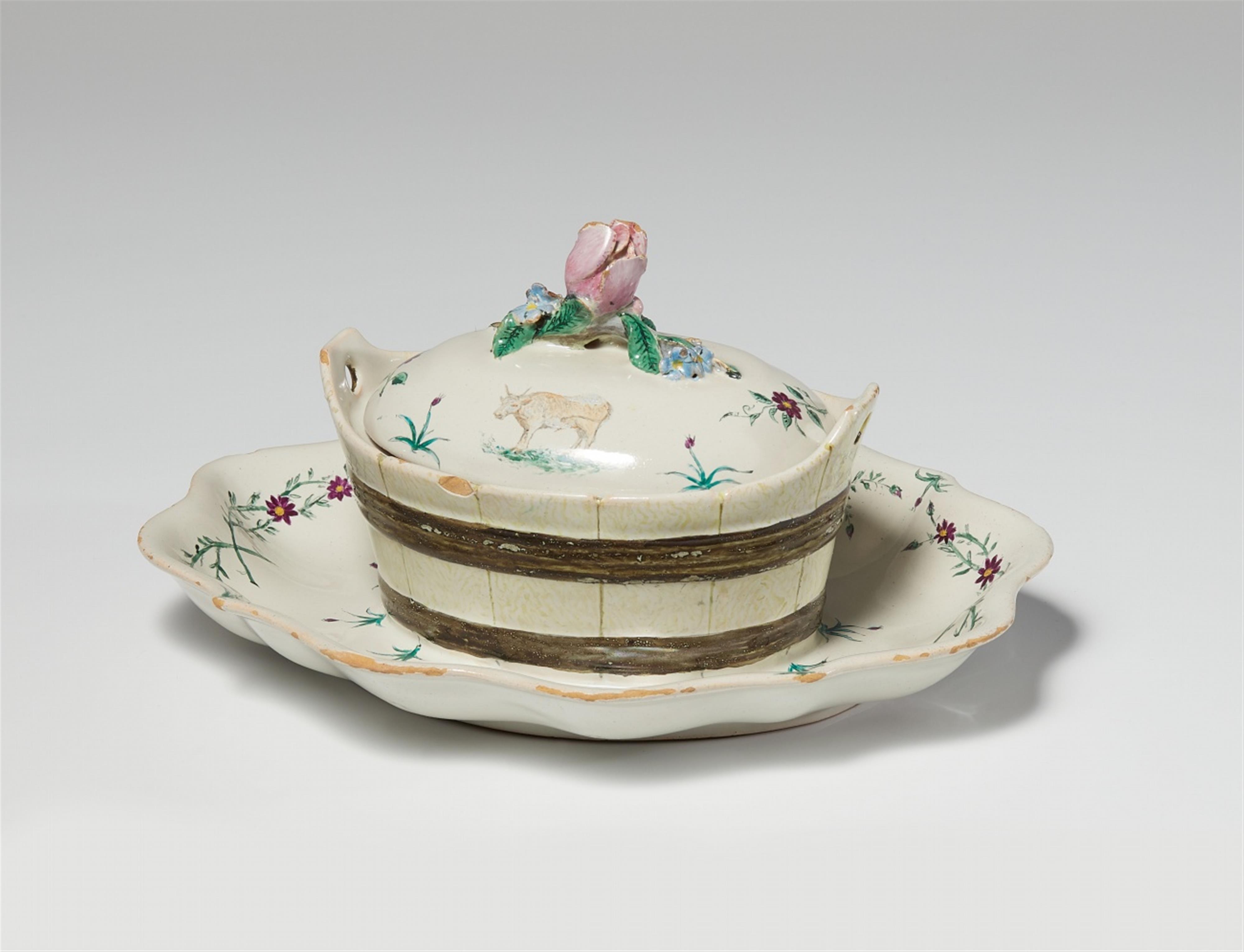 A Marseille faience butter dish on stand - image-1