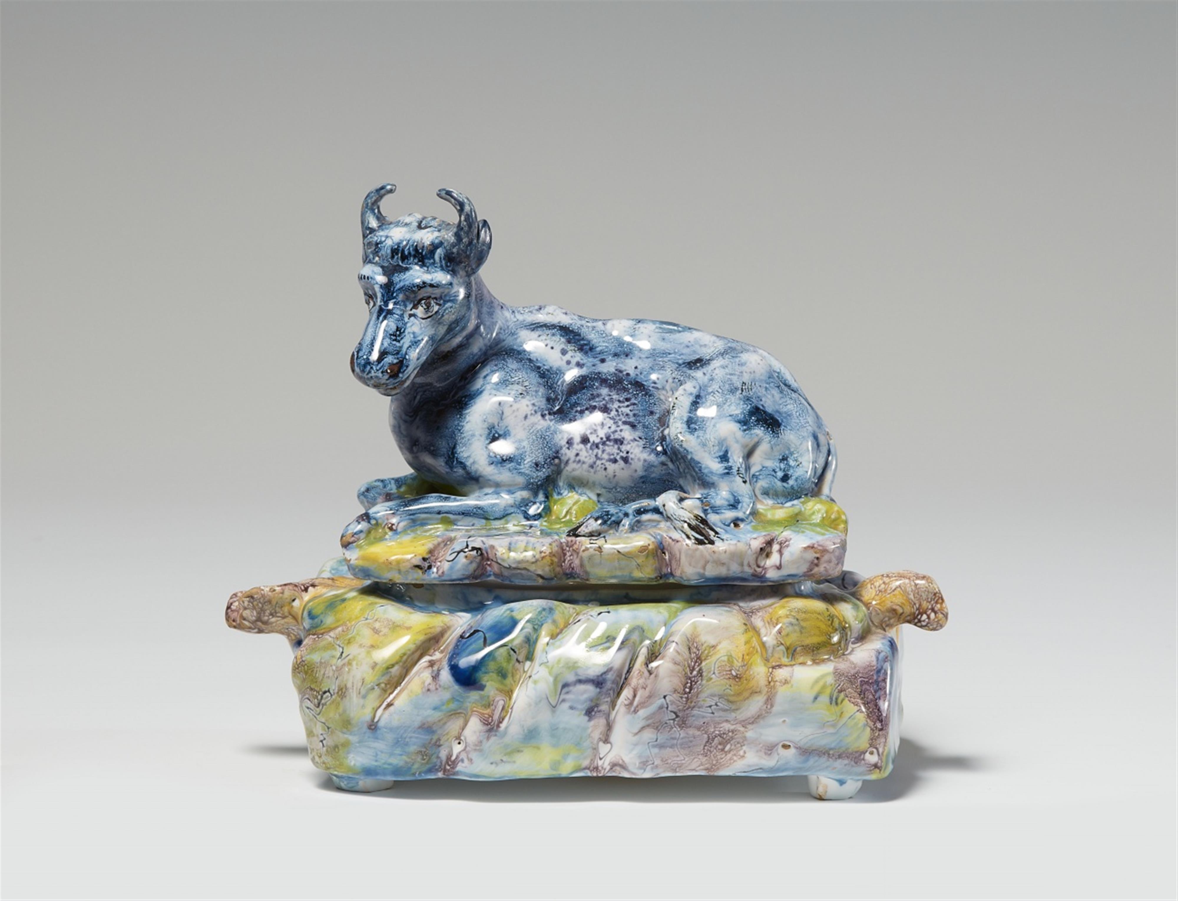 A Brussels faience model of a cow as a butter dish - image-1
