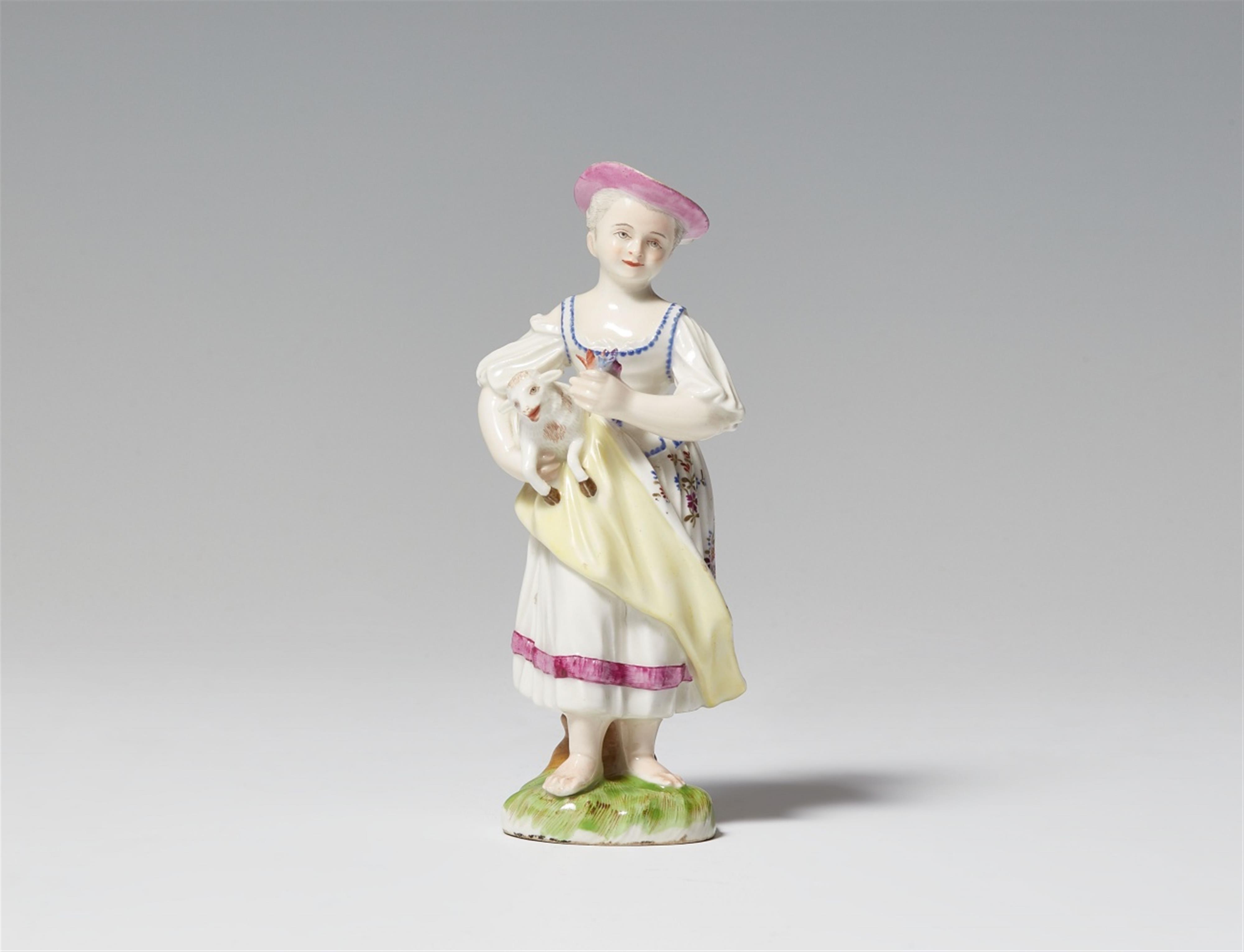 A Zurich porcelain figure of a girl with a lamb - image-1