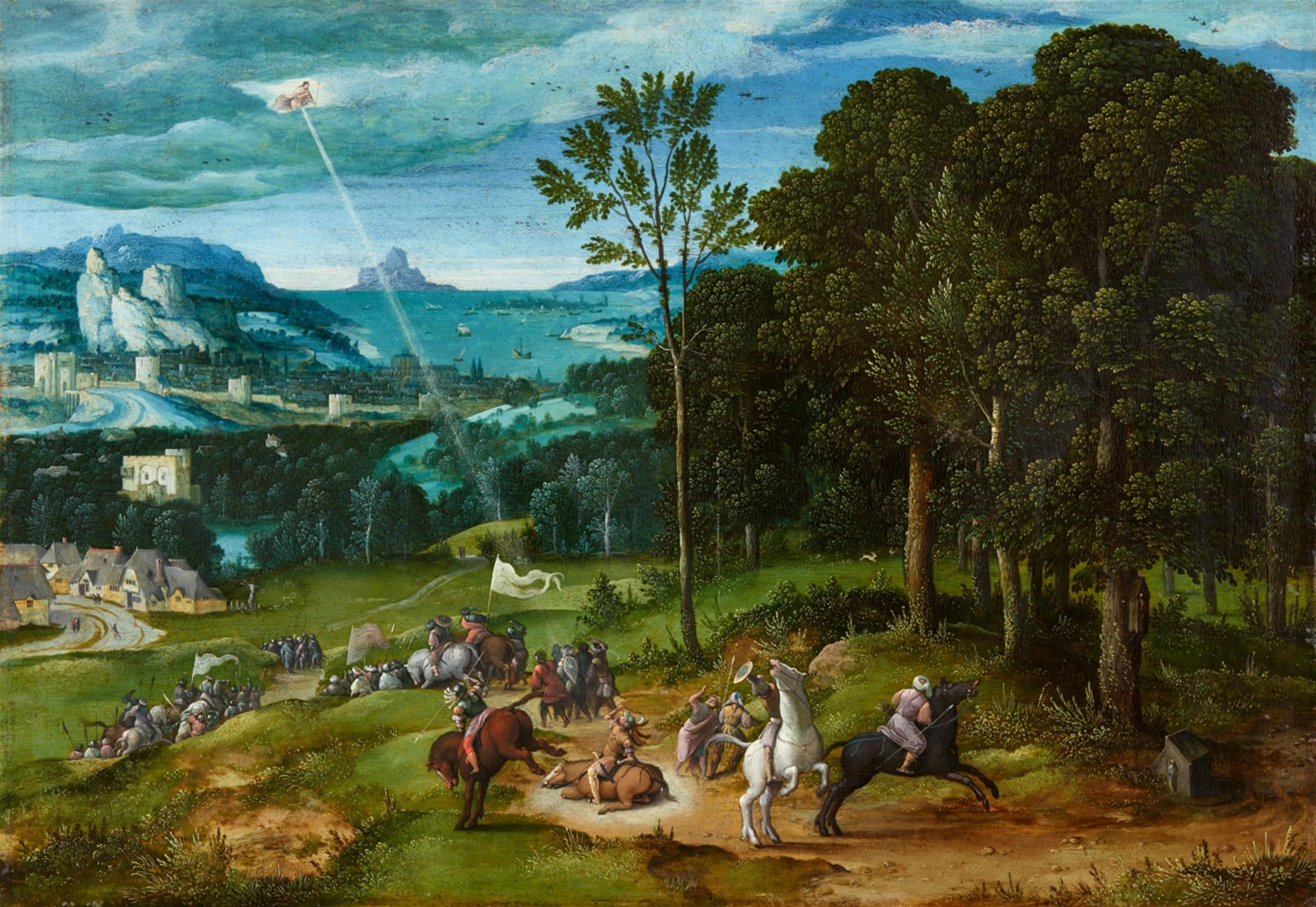Master of the Female Halflengths - Panoramic Landscape with the Conversion of Saint Paul - image-1