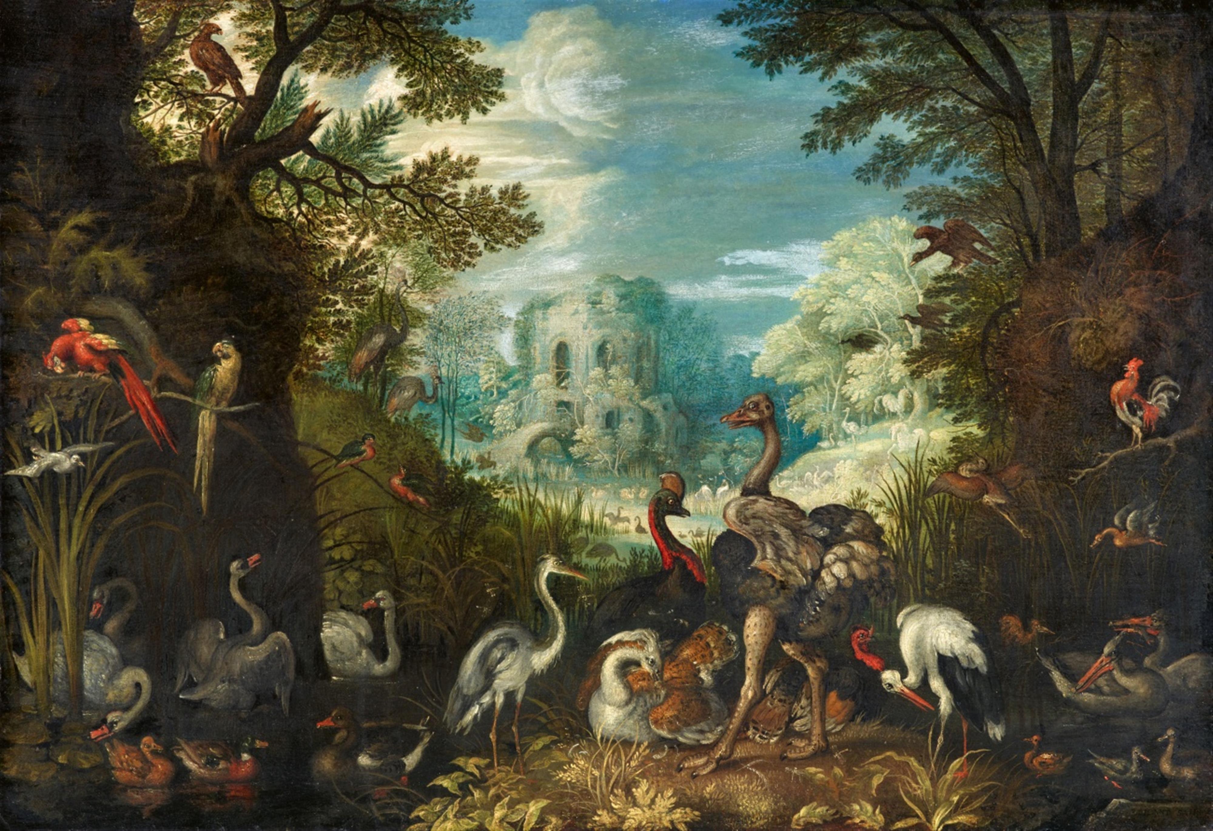 Roelant Savery - Landscape with a Tower and Bridge with Waterbirds in the Foreground - image-1
