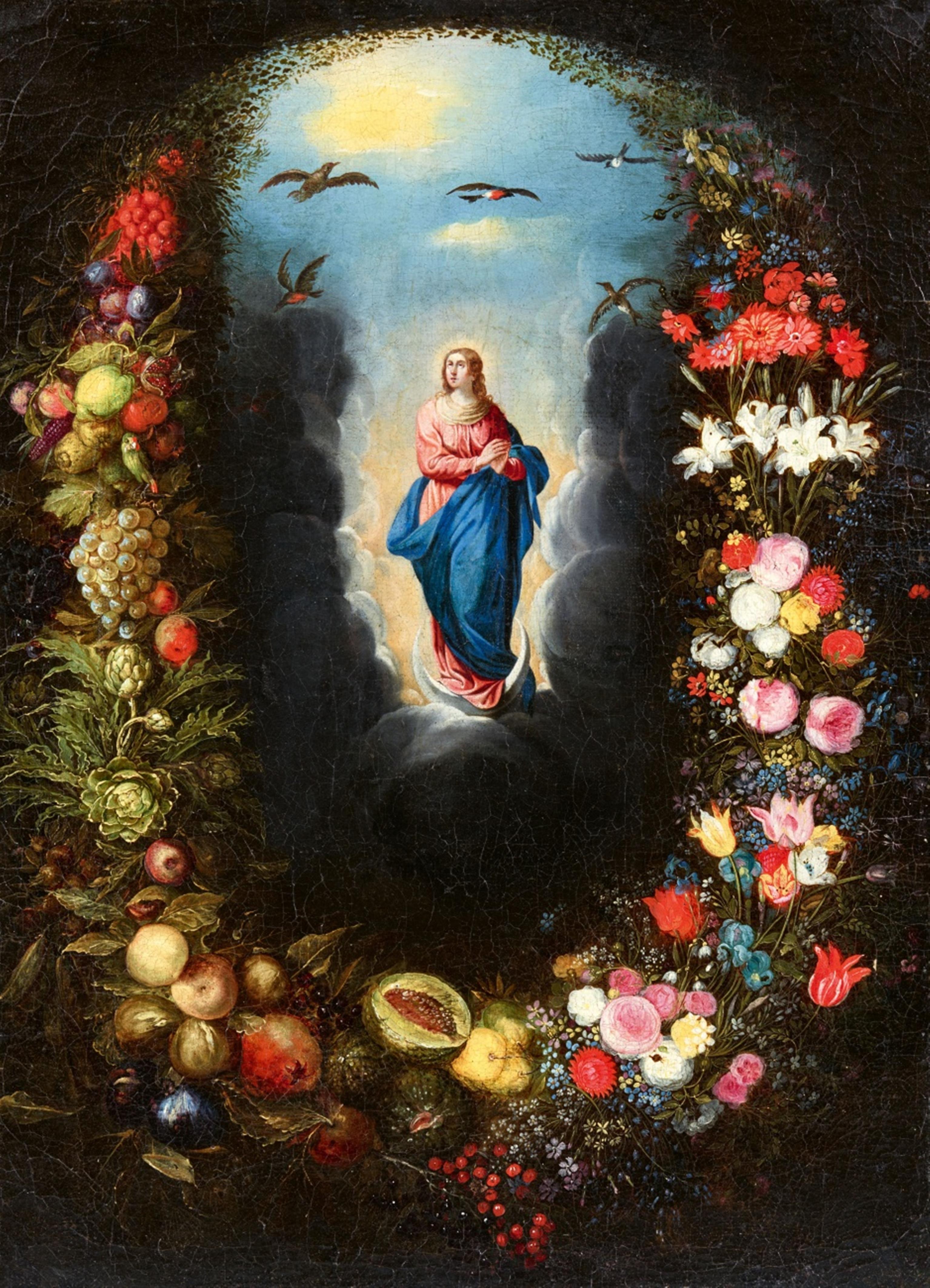 Jan Brueghel the Younger - The Virgin on the Crescent in a Garland of Flowers and Fruit - image-1