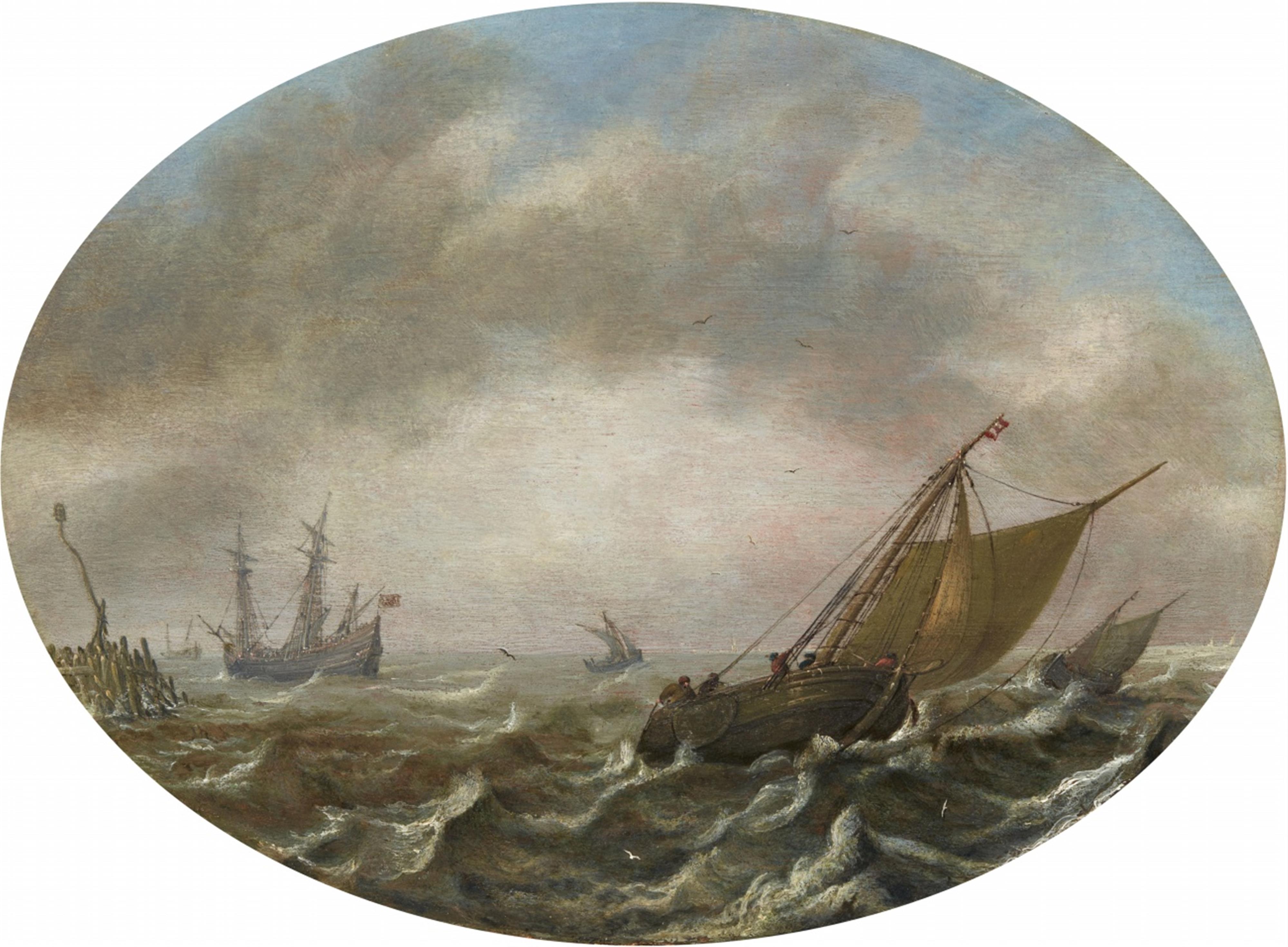 Justus de Verwer - Coastal Scene with Sailing Ships in Rough Seas - image-1