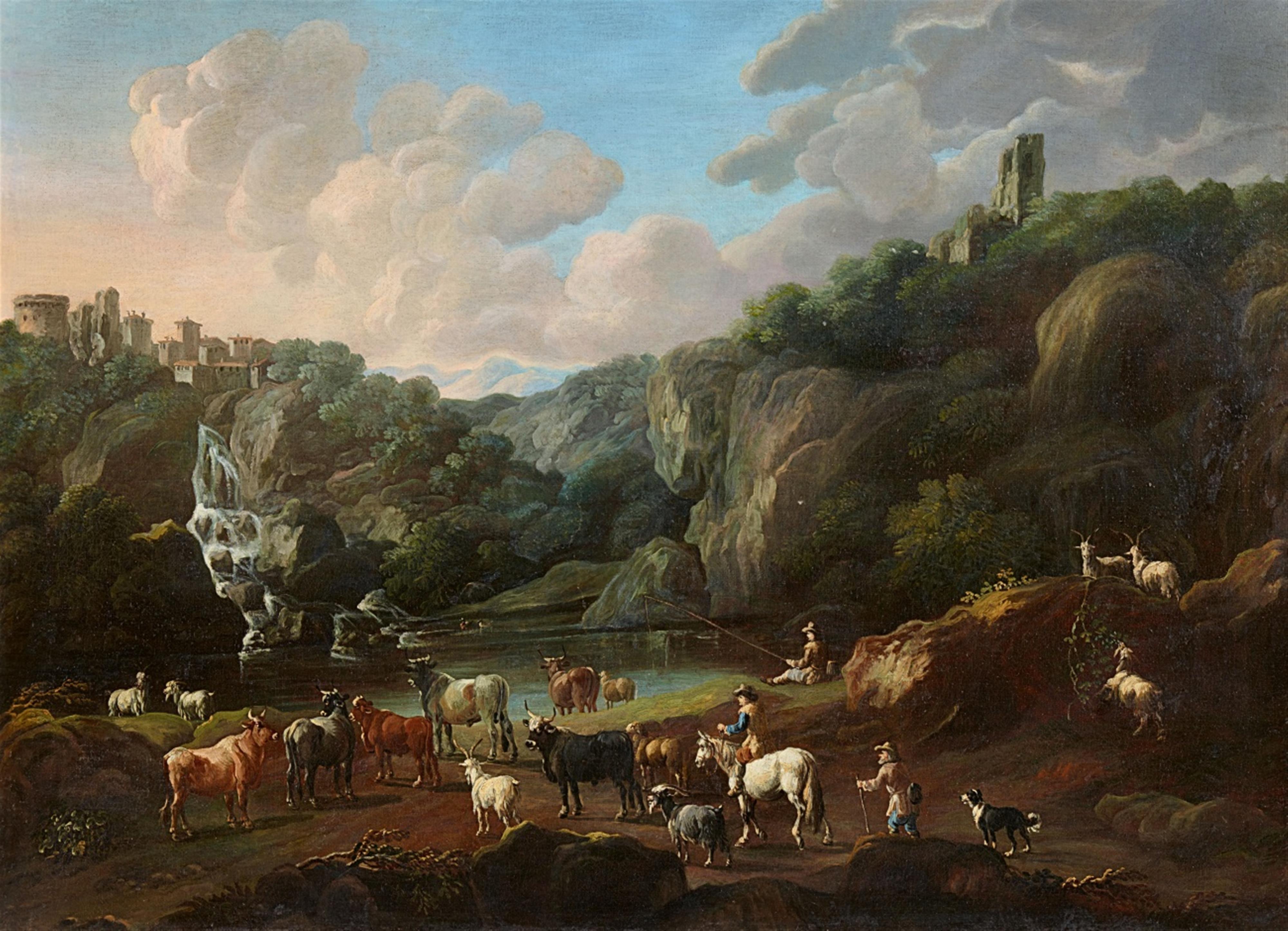 Cajetan Roos - Viehherde und Angler an einem Gebirgssee - image-1