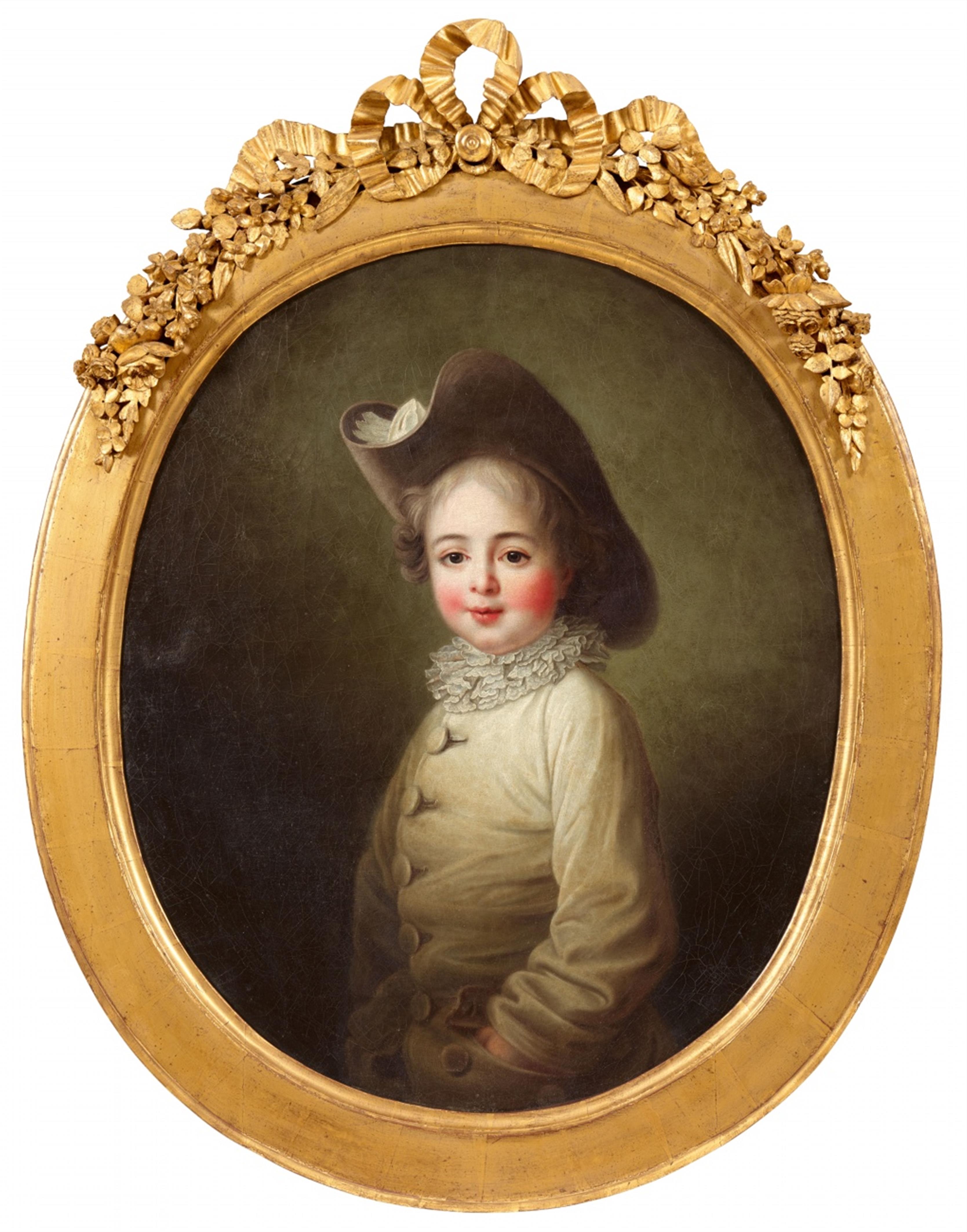 French School 18th century - Boy in a Pierrot Costume with a Grey Felt Hat - image-1