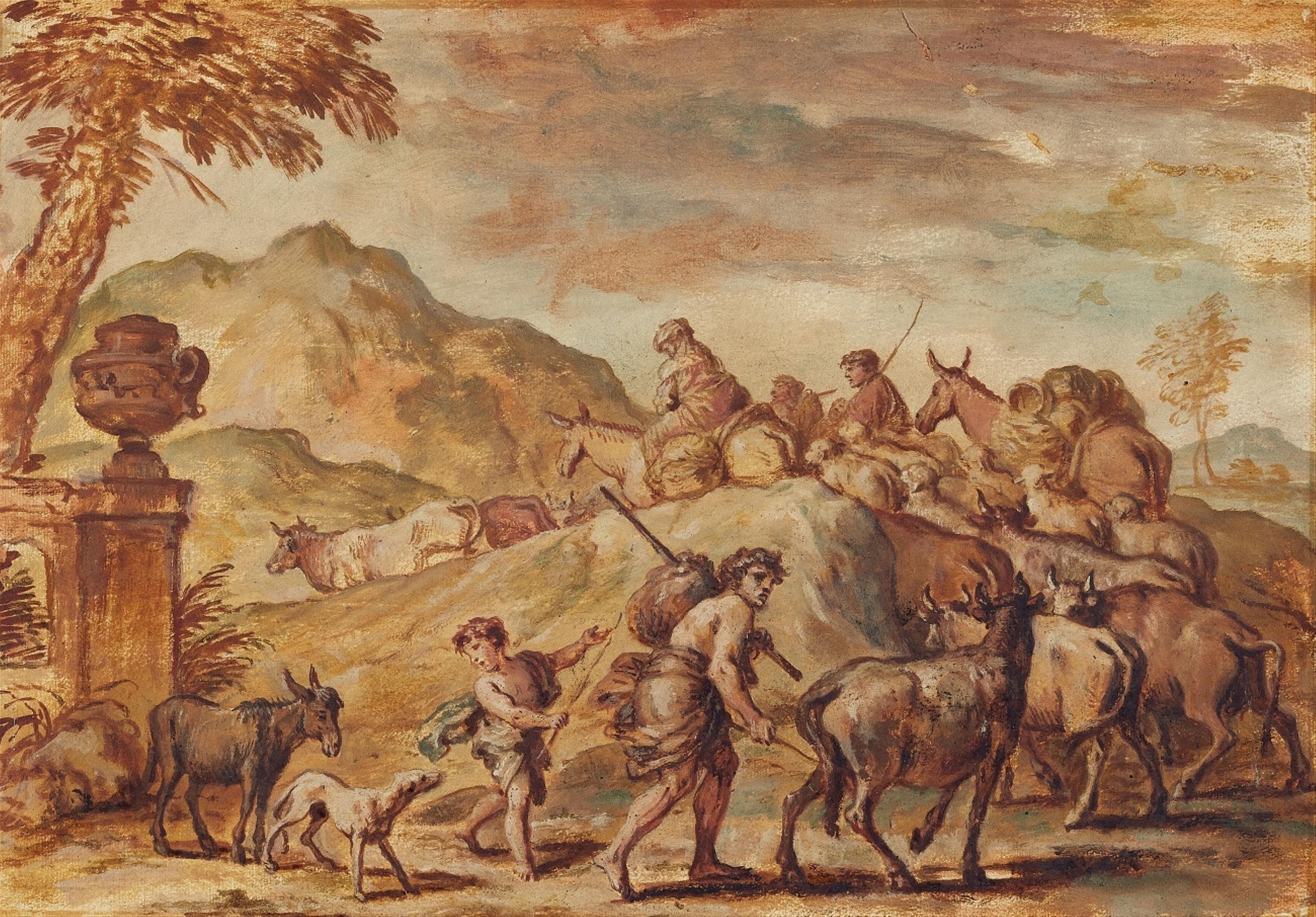 Giovanni Benedetto Castiglione, called Grechetto - Southern Landscape with Shepherds and Animals - image-1