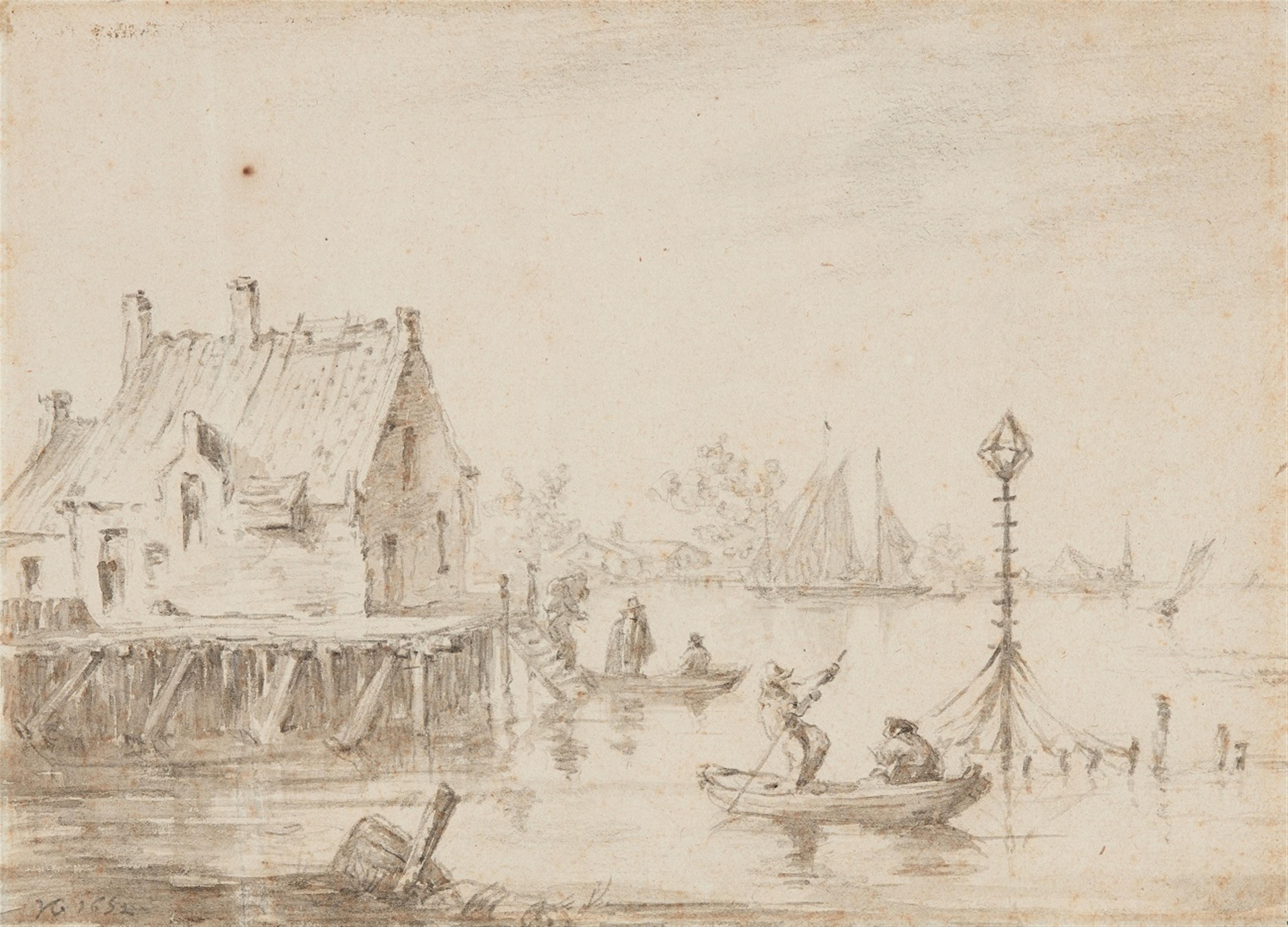 Jan van Goyen - River Landscape with a Cottage - image-1