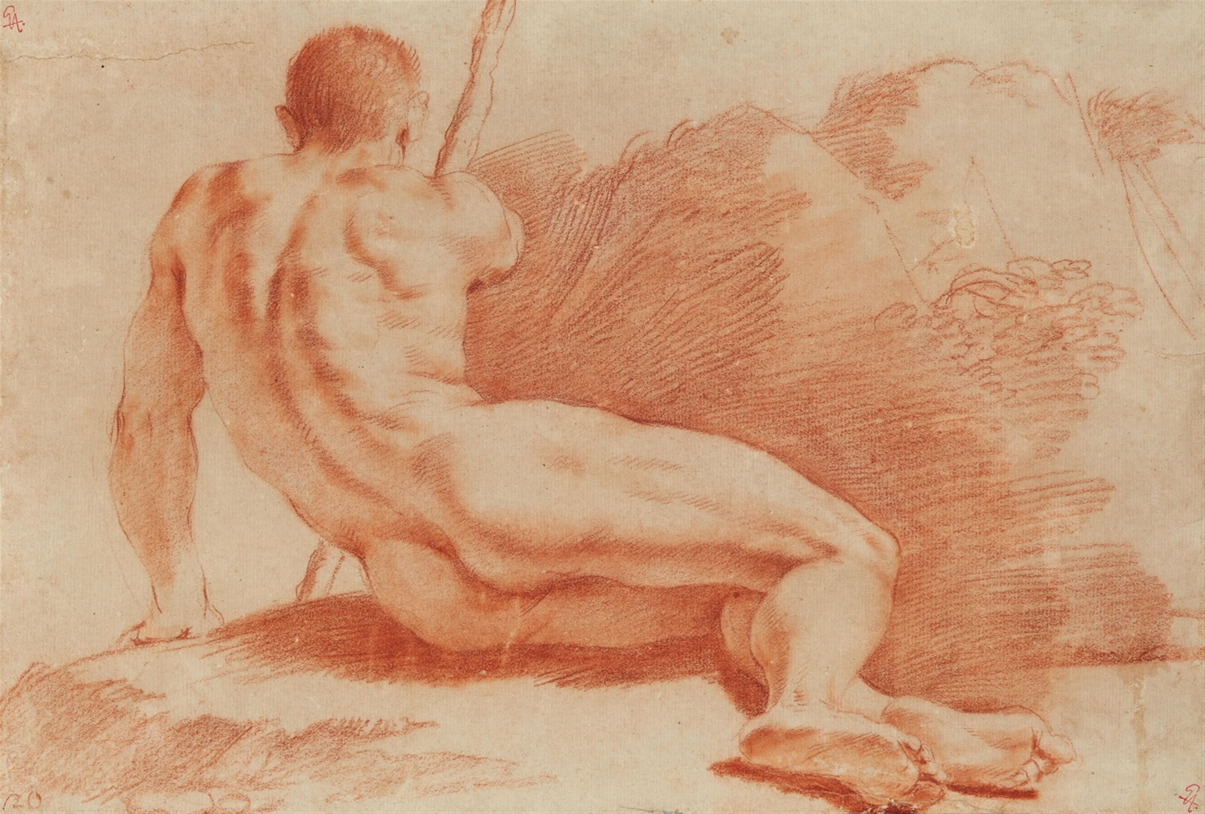 Giovanni Francesco Barbieri, genannt Il Guercino, zugeschrieben - Männlicher Rückenakt - image-1