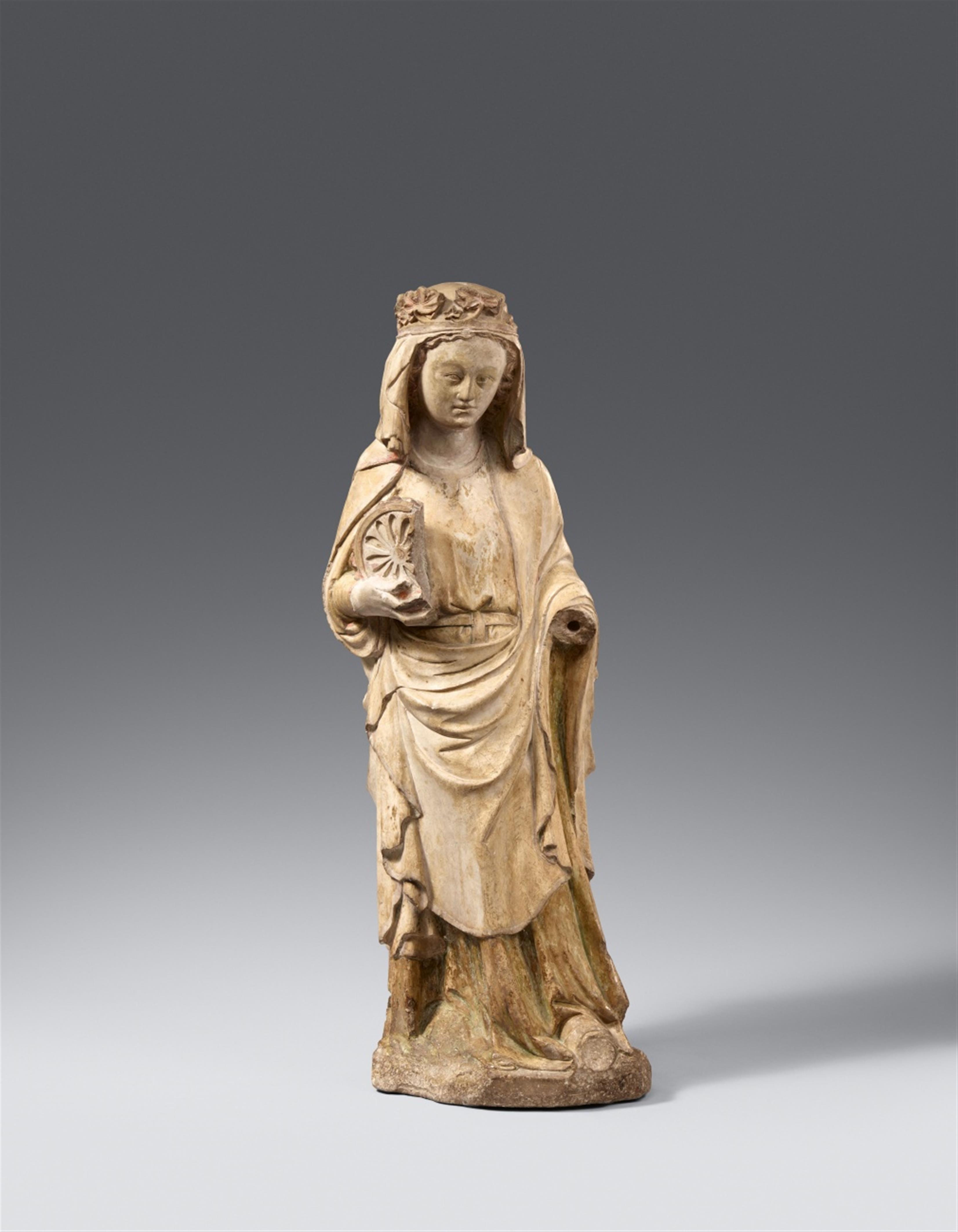 Lothringen circa 1320/1330 - A Lorraine carved limestone figure of Saint Catherine, circa 1320/1330 - image-1