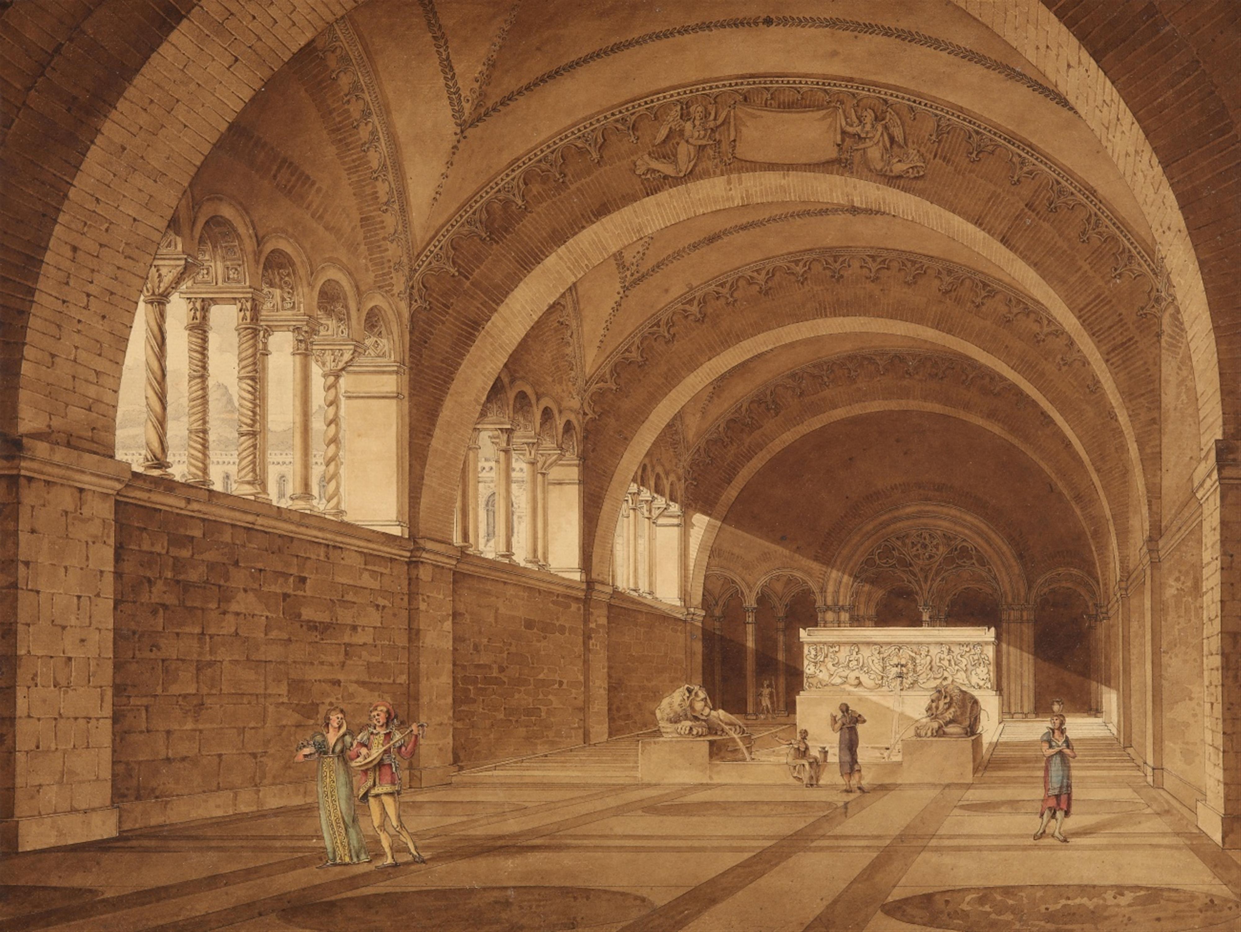 Viktor Heideloff, attributed to - Figures in a Vaulted Hall - image-1