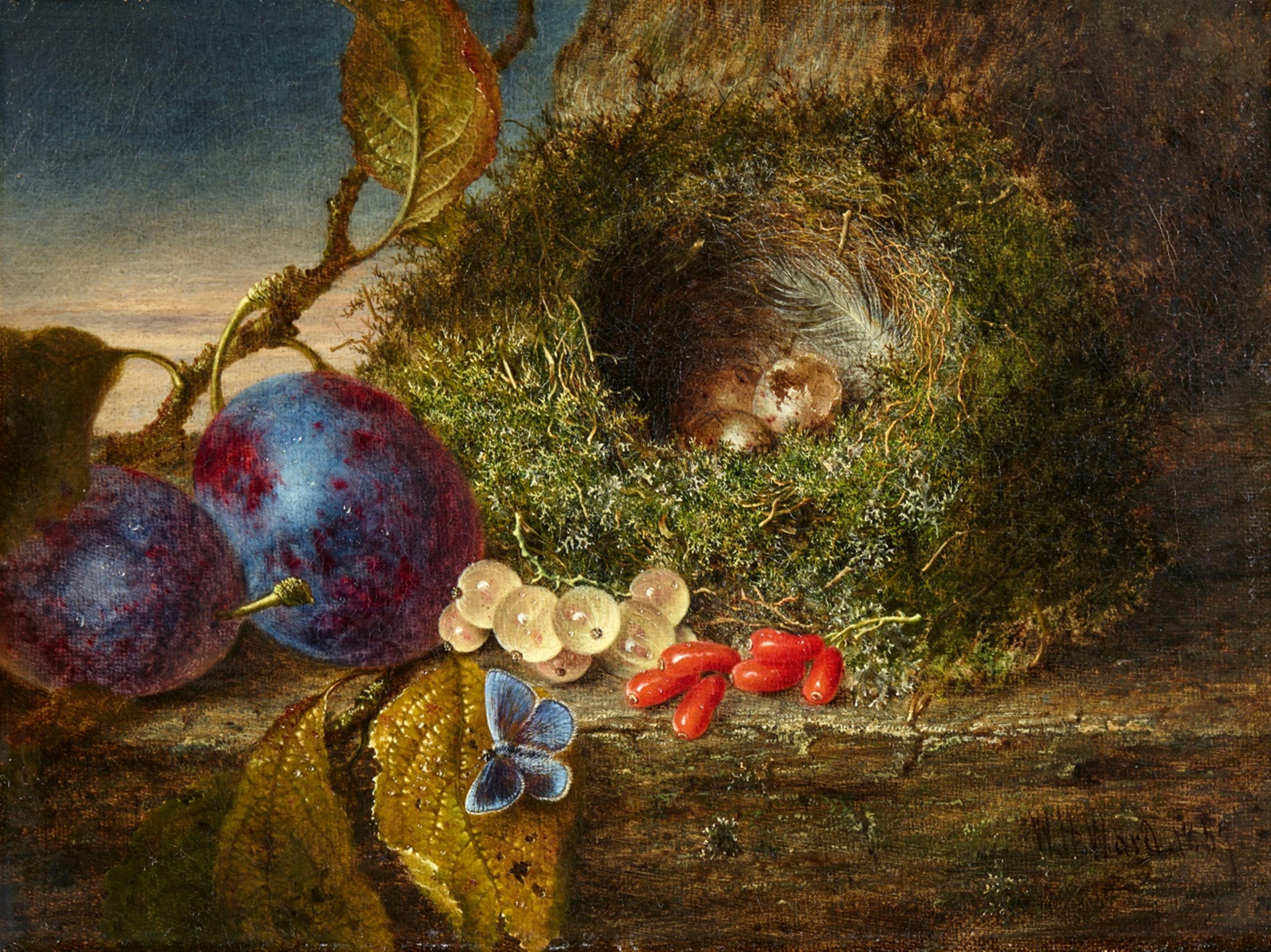 William Henry Ward - Still Life with a Bird's Nest, Quinces, White Currants, Rose Hips, and an Adonis Blue (Polyommatus Bellargus) - image-1