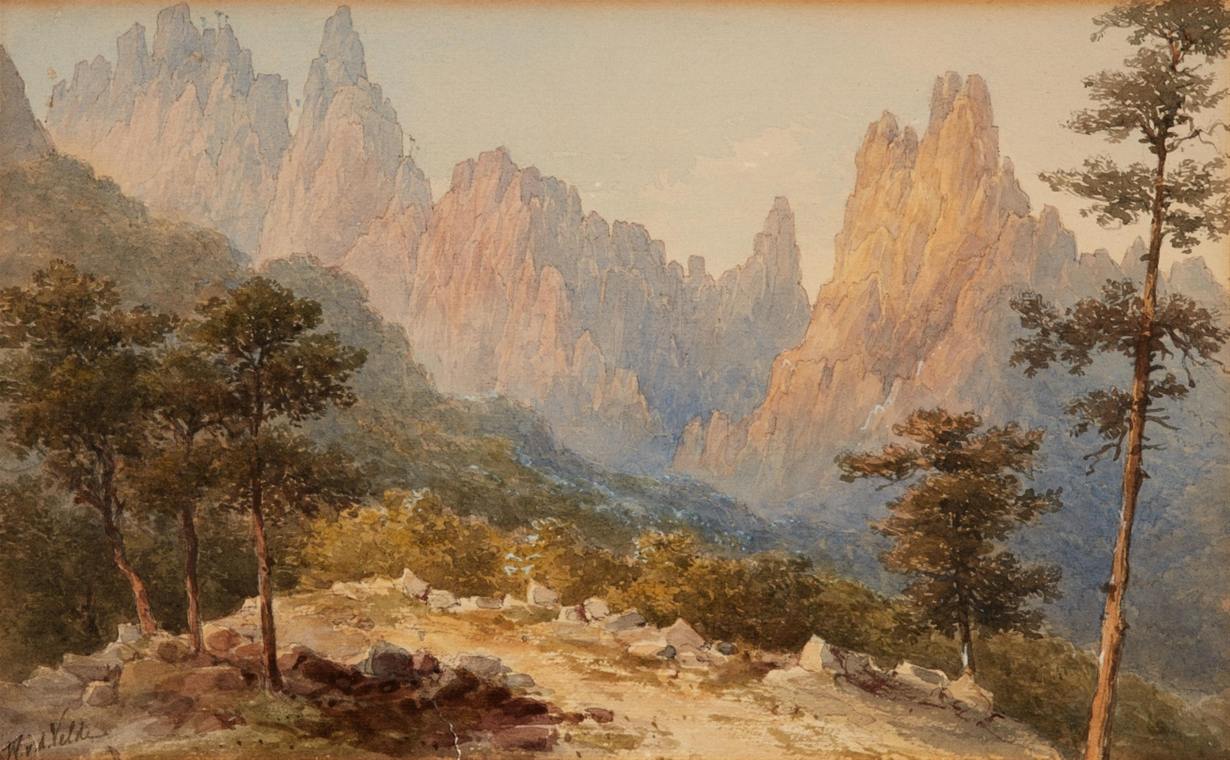 Charles William Meredith van de Velde - View of a Mountain Range in Evening Light - image-1
