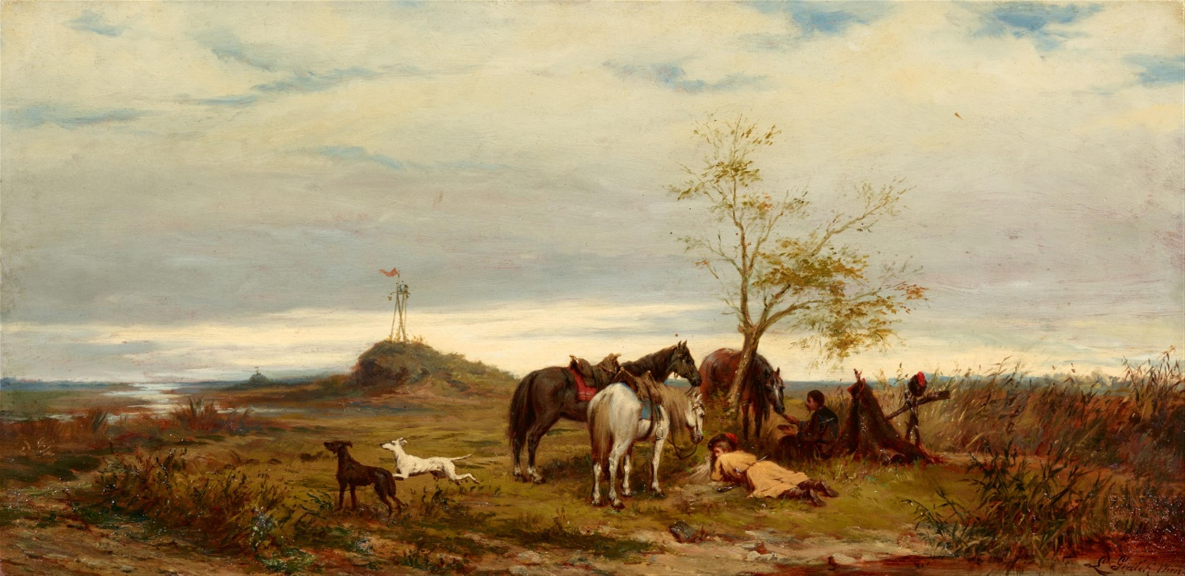 Ludwig Gedlek - Landschaft mit rastenden Husaren - image-1