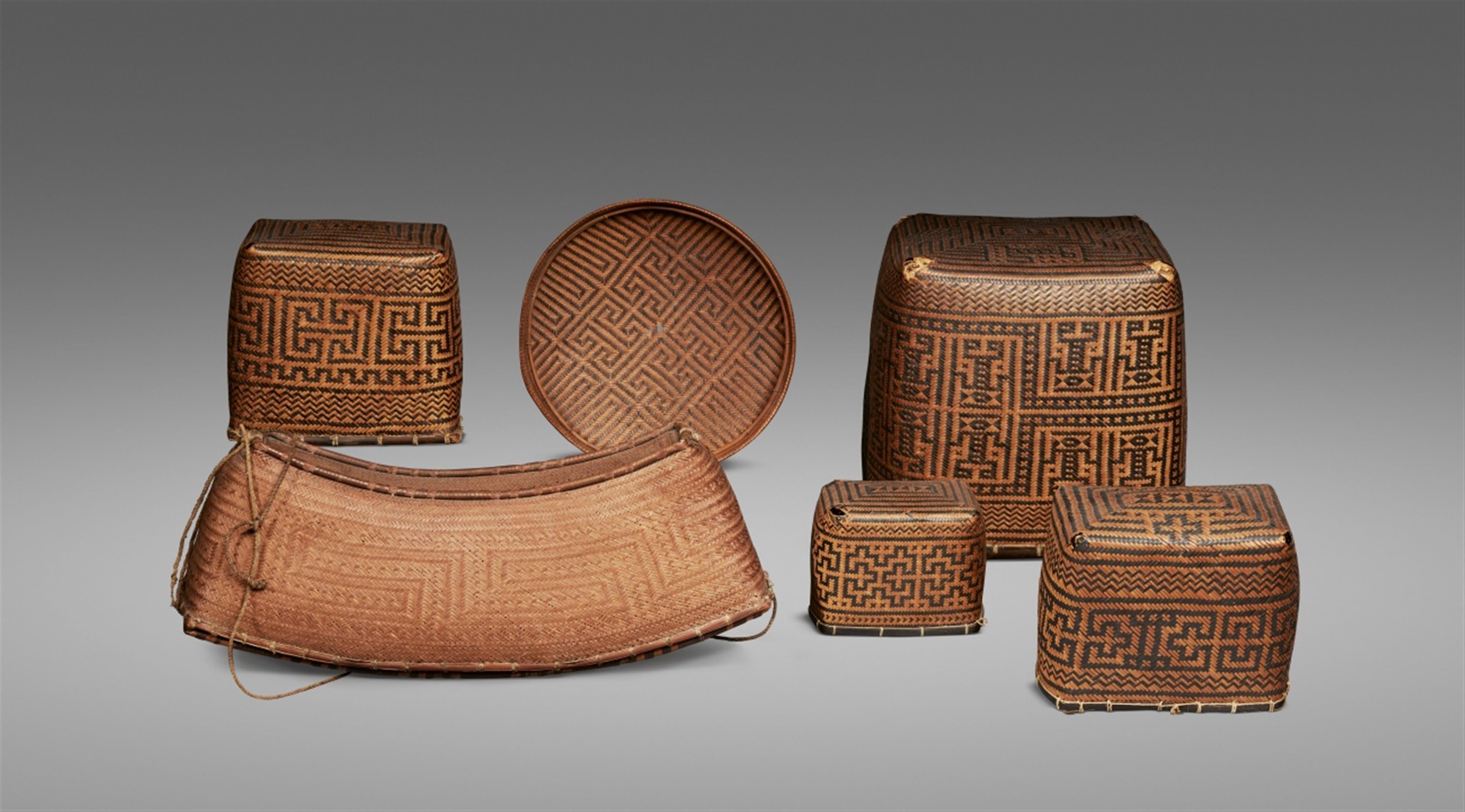FIVE GUYANA BASKETRY CONTAINERS AND A TRAY - image-1