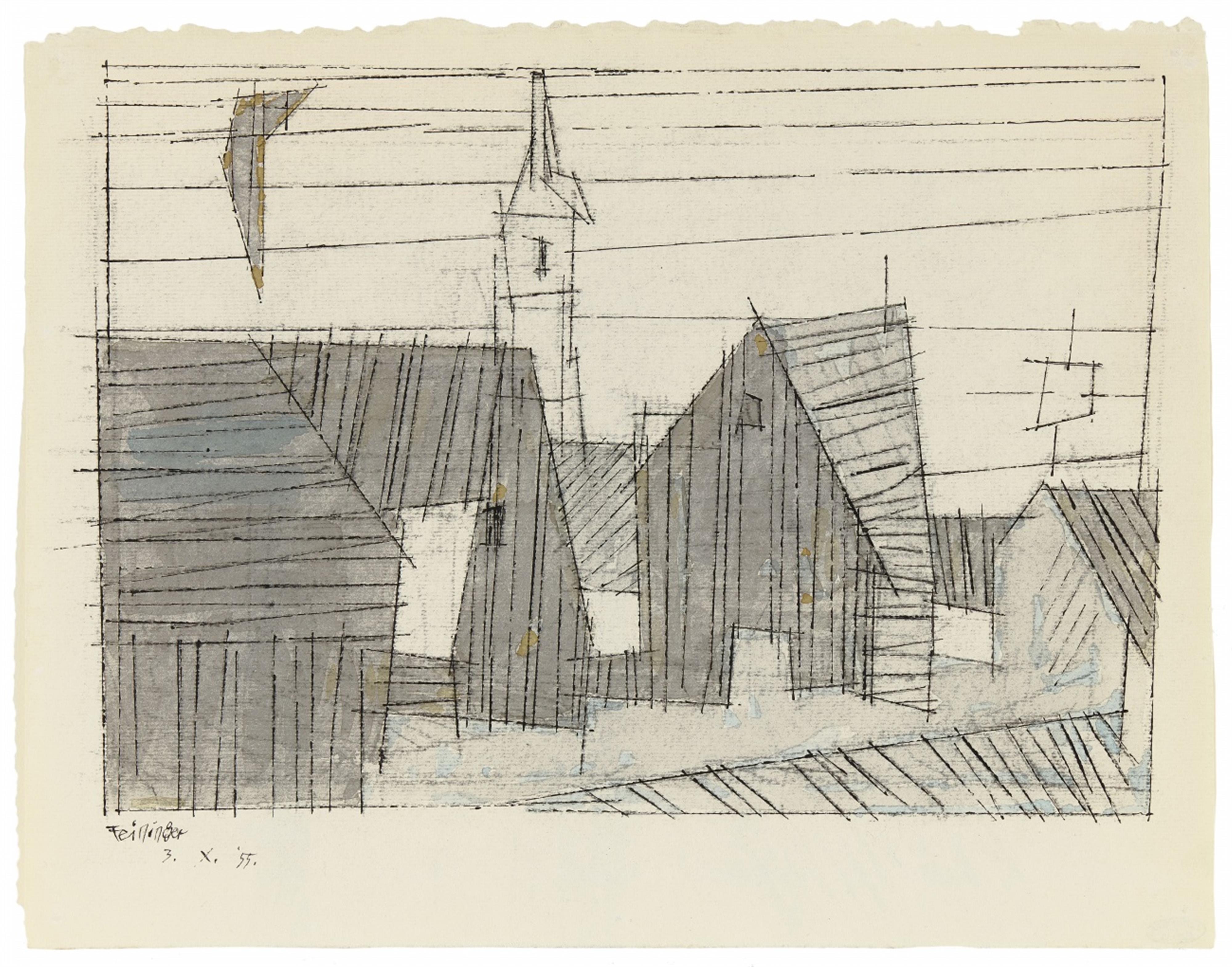 Lyonel Feininger - Untitled (Village with Church) - image-1