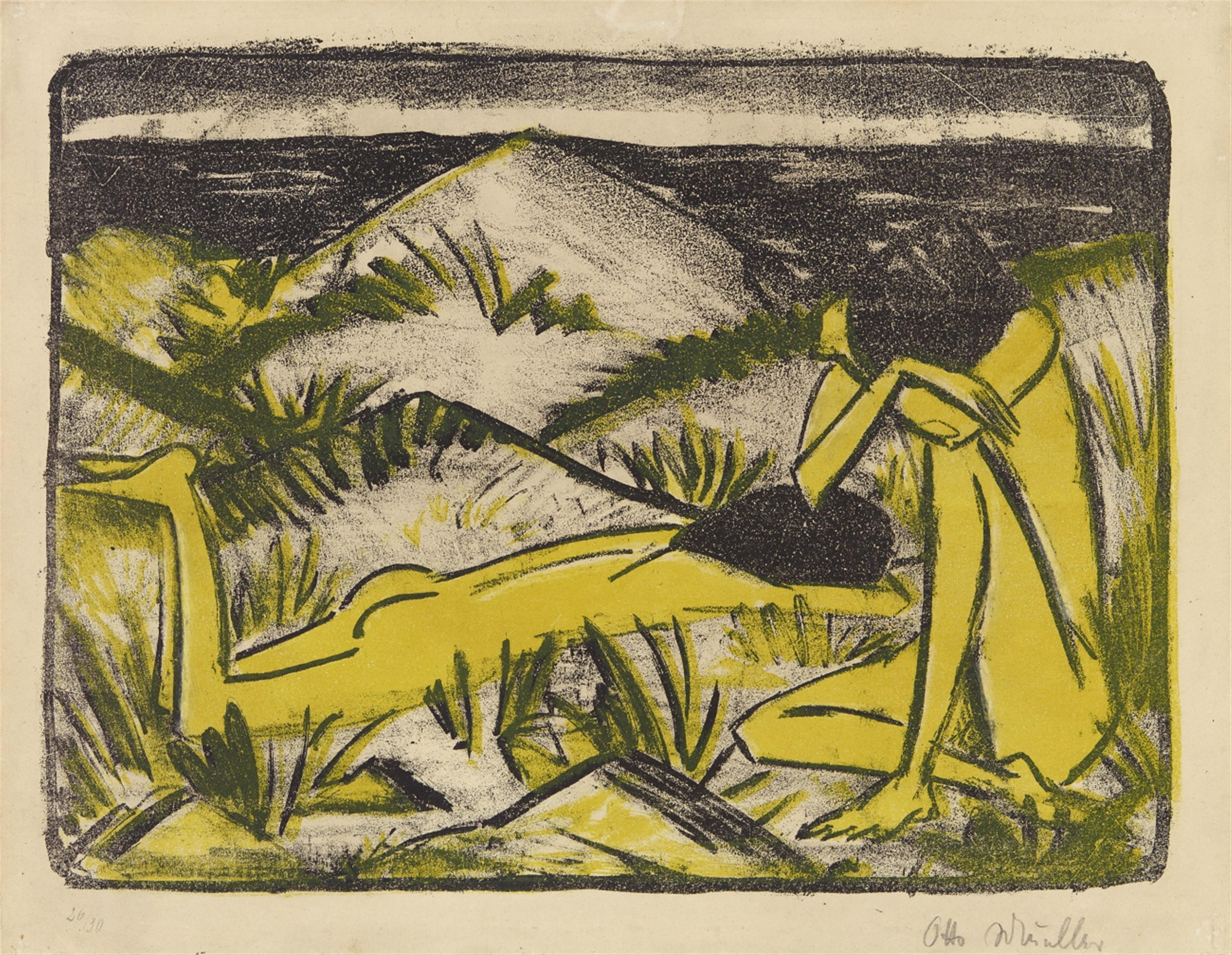 Otto Mueller - Ein in Dünen sitzendes und ein liegendes Mädchen (Zwei Mädchen in den Dünen, Sylt) - image-1