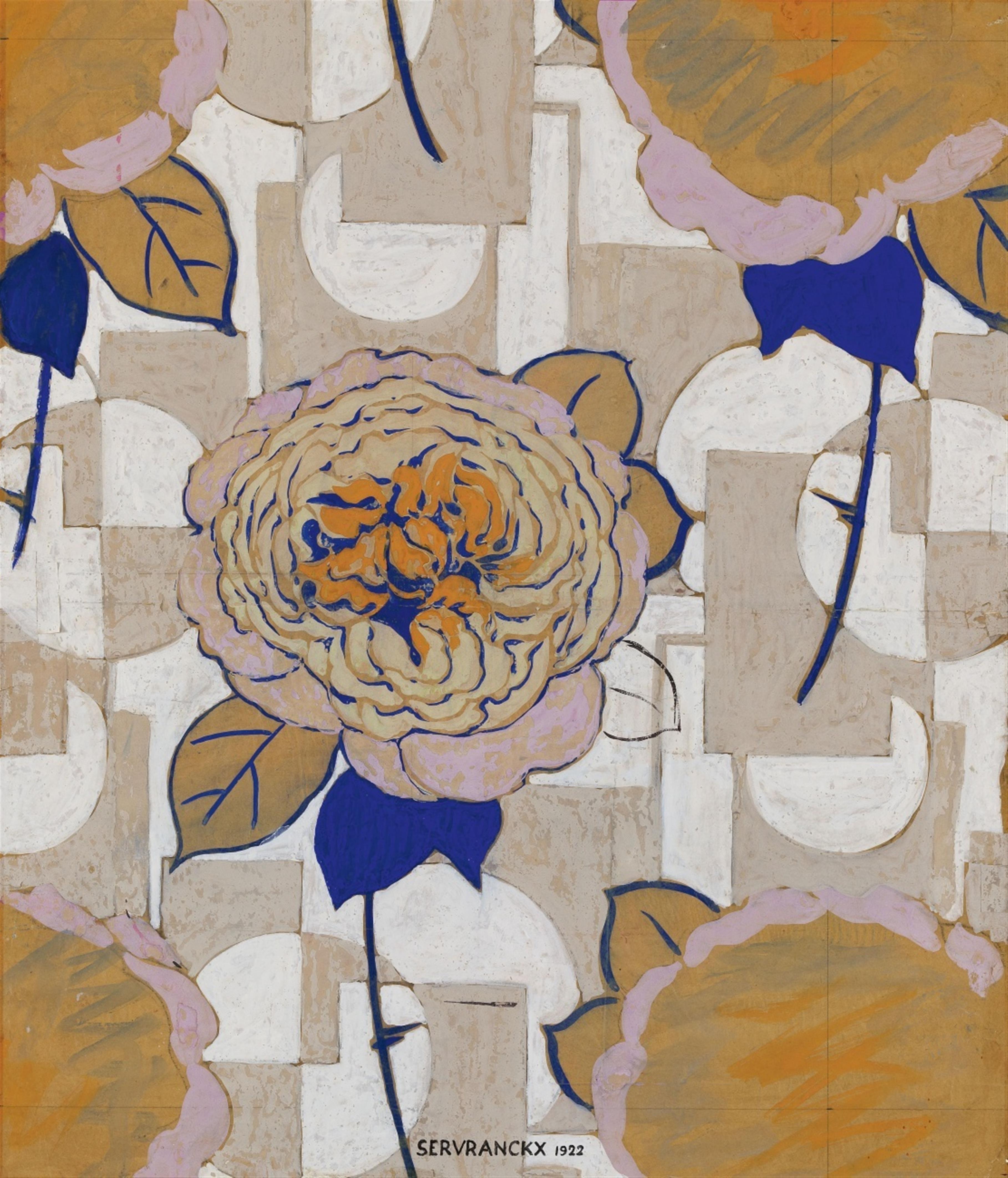 Victor Servranckx - Projet de papier peint (Tapestry design with rose) - image-1