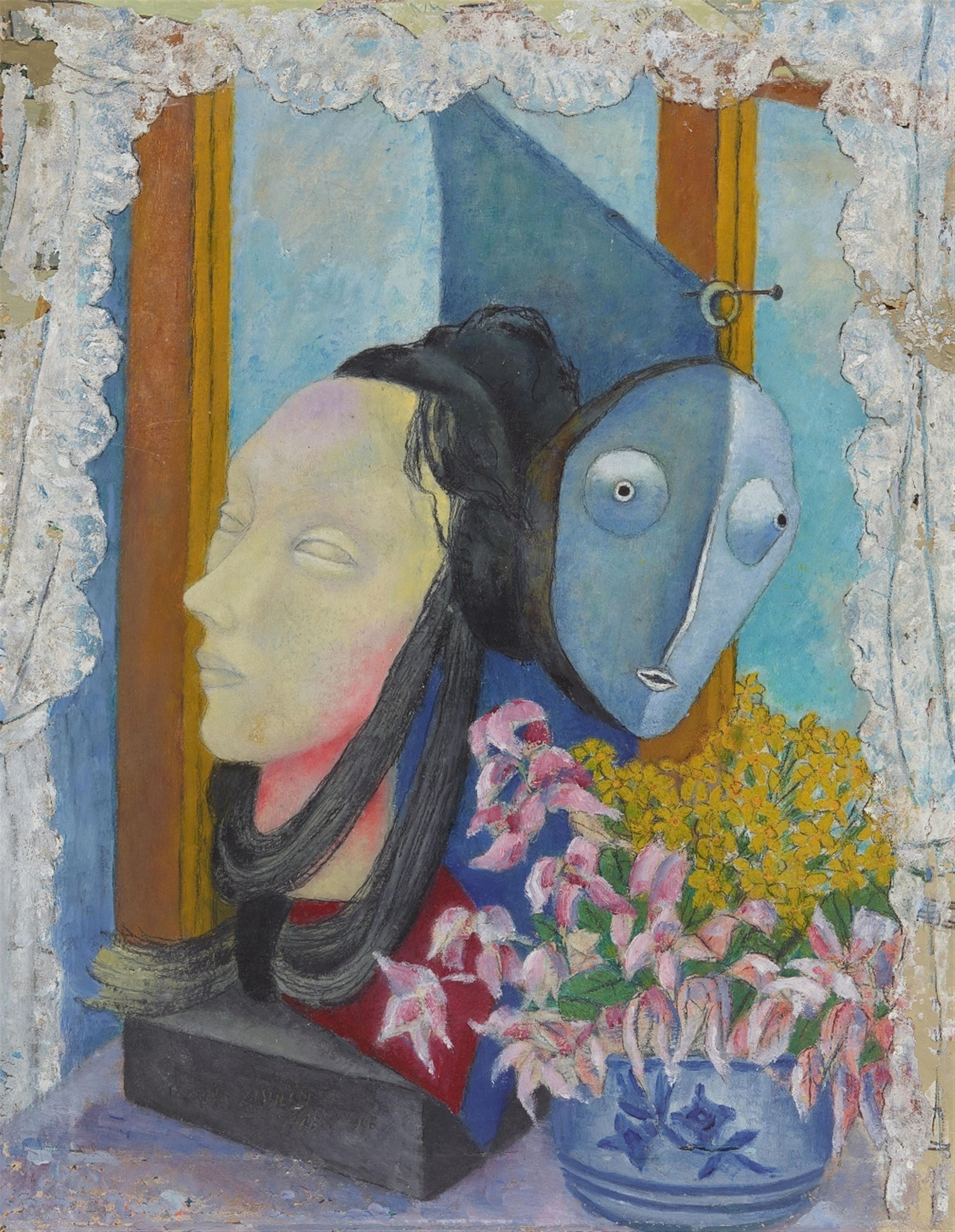 Marie Vassilieff - Still Life with Masks in a Window - image-1