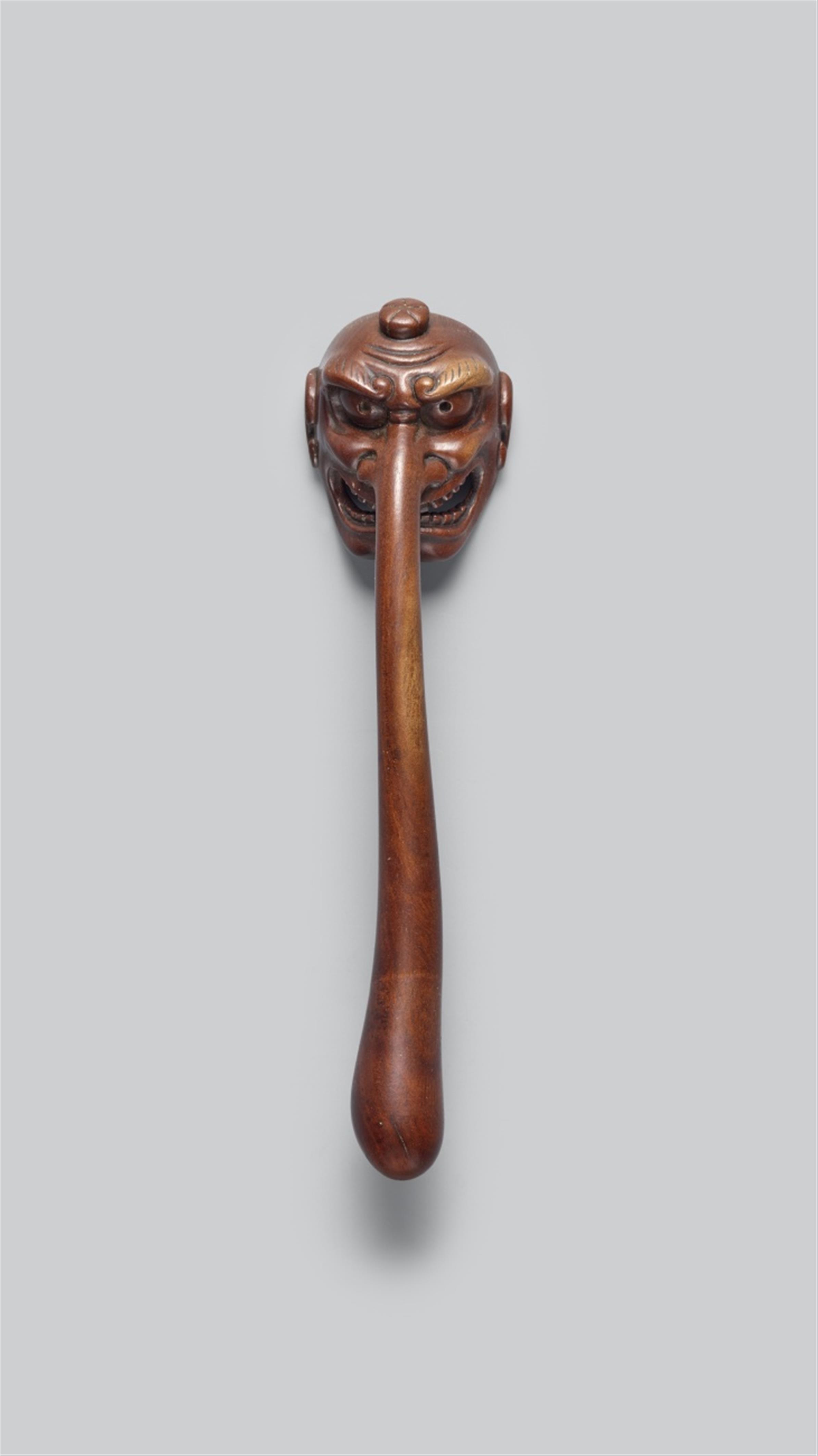 A wood netsuke of a long-nosed tengu, possibly Sôjôbô. Second half 19th century - image-1