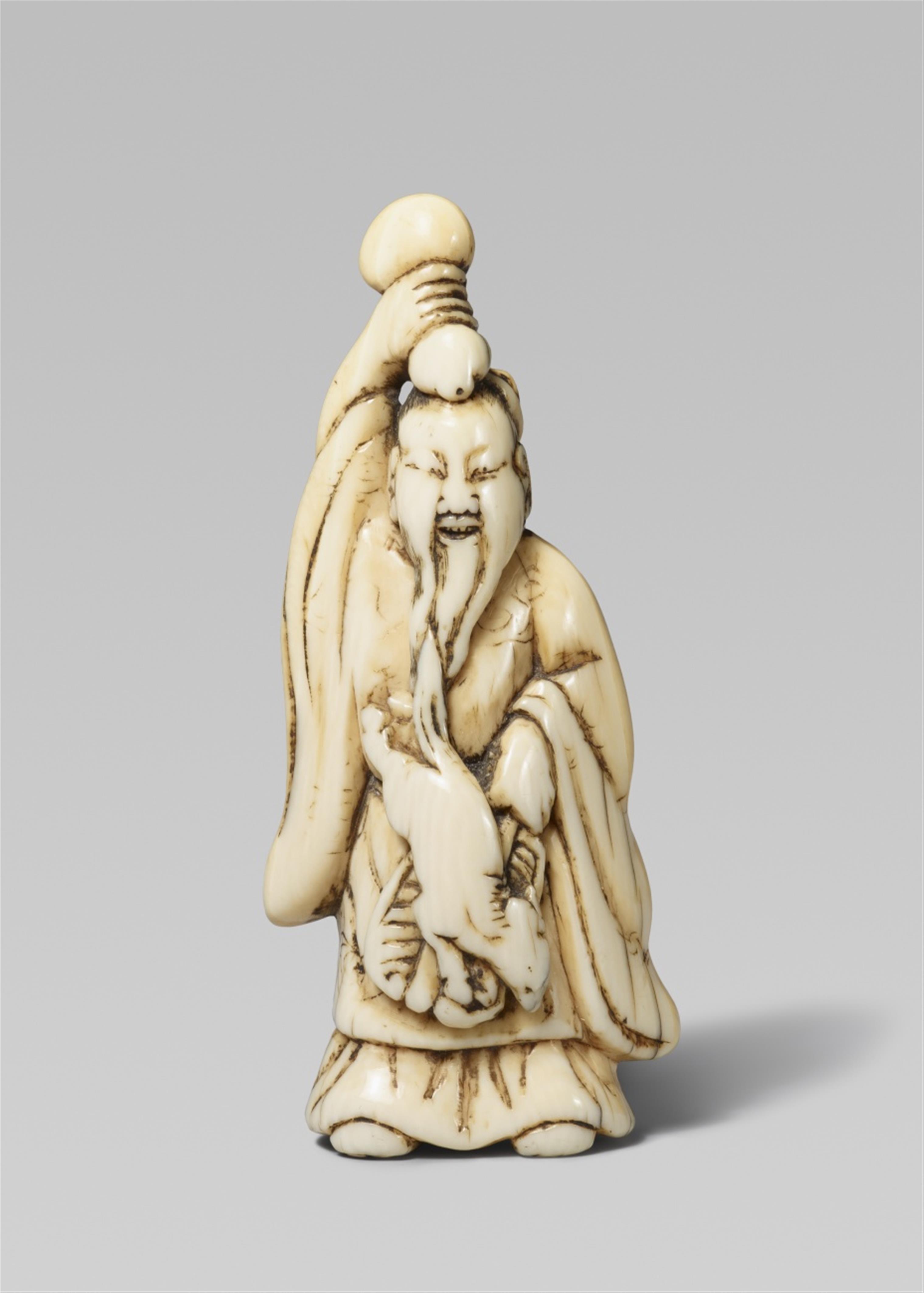 An ivory netsuke of Chôkarô Sennin. Late 18th /early 19th century - image-1
