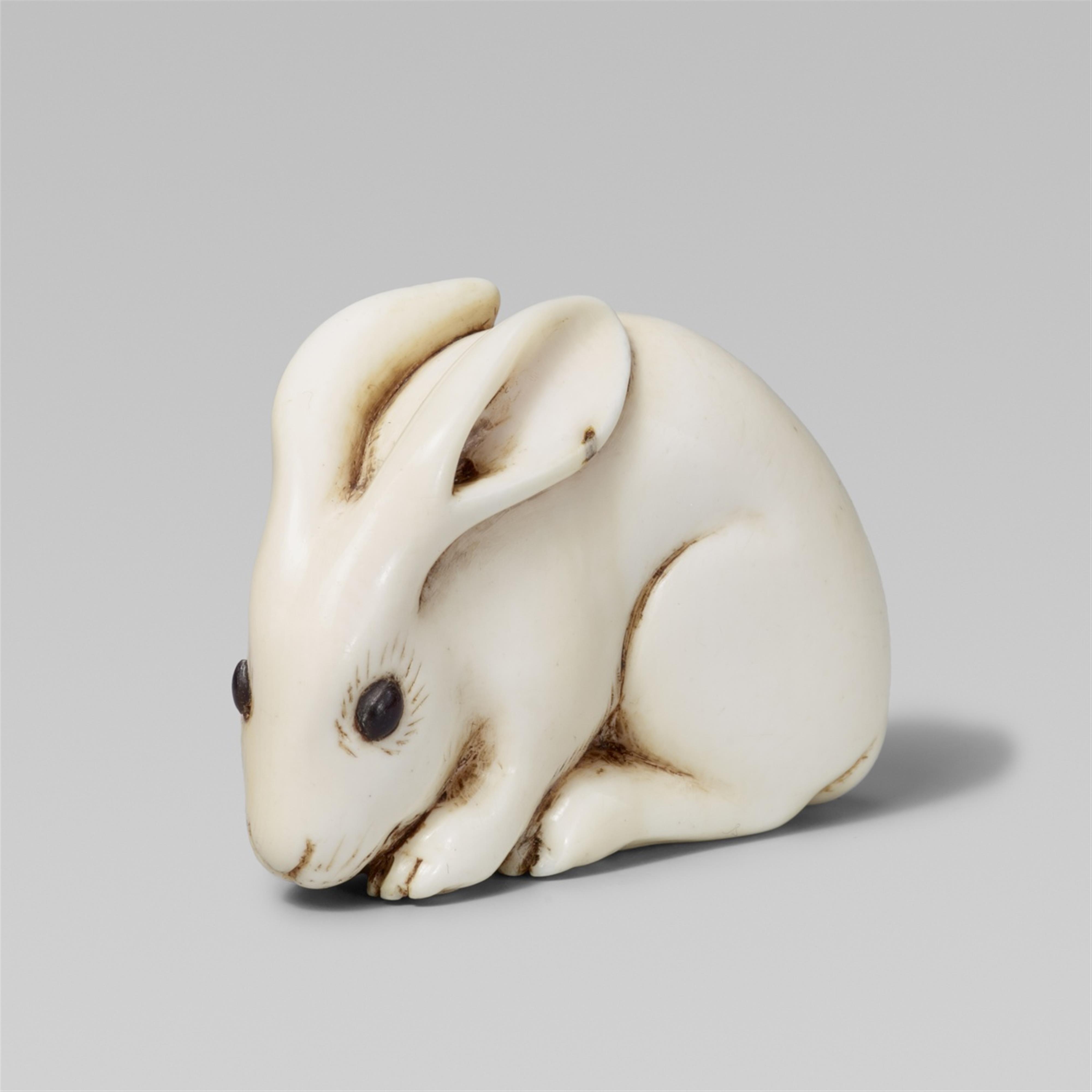 A fine ivory netsuke of a rabbit. 19th century - image-1
