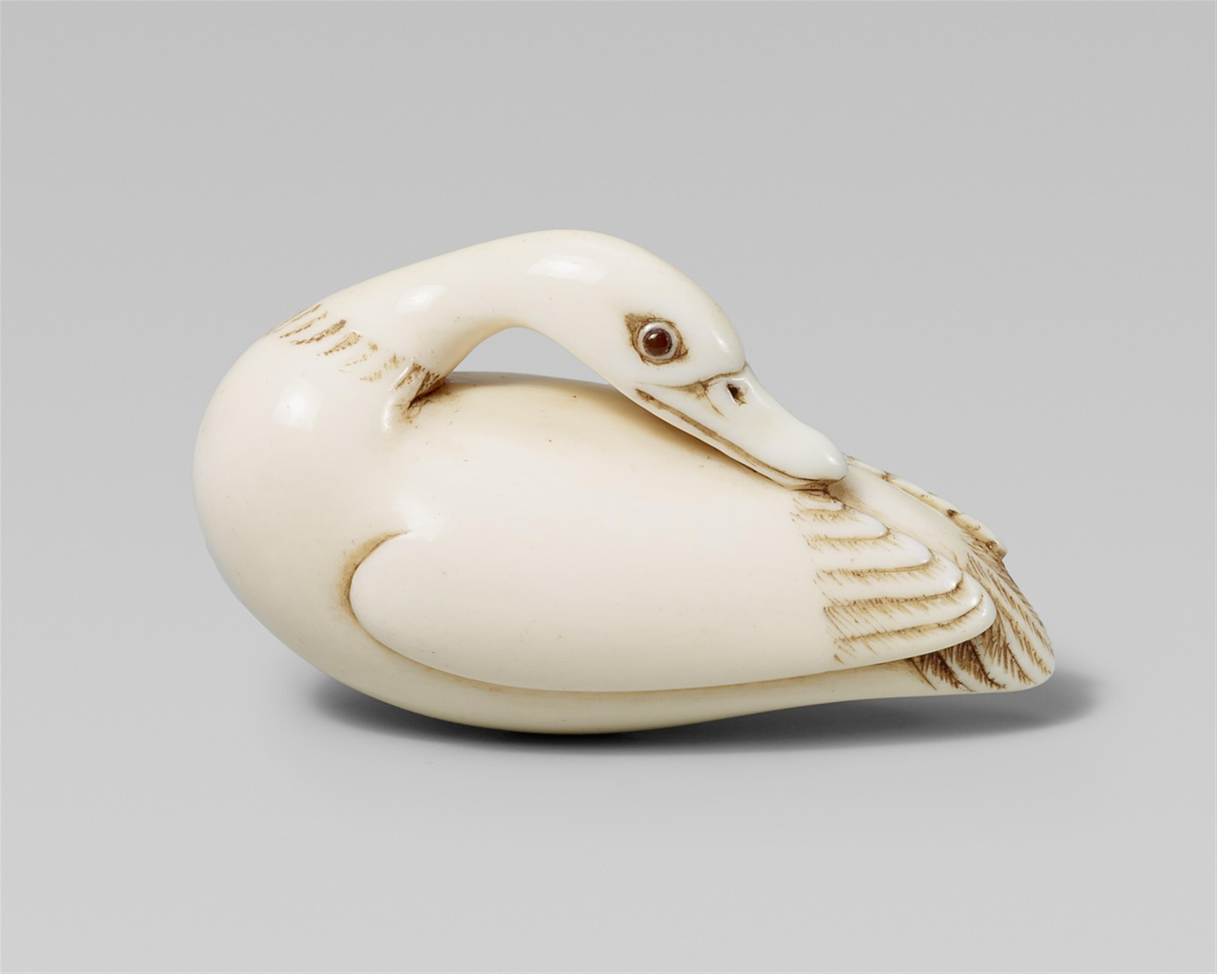 An elegant ivory netsuke of a duck, in the style of Mitsuhiro. Second half 19th century or later - image-1