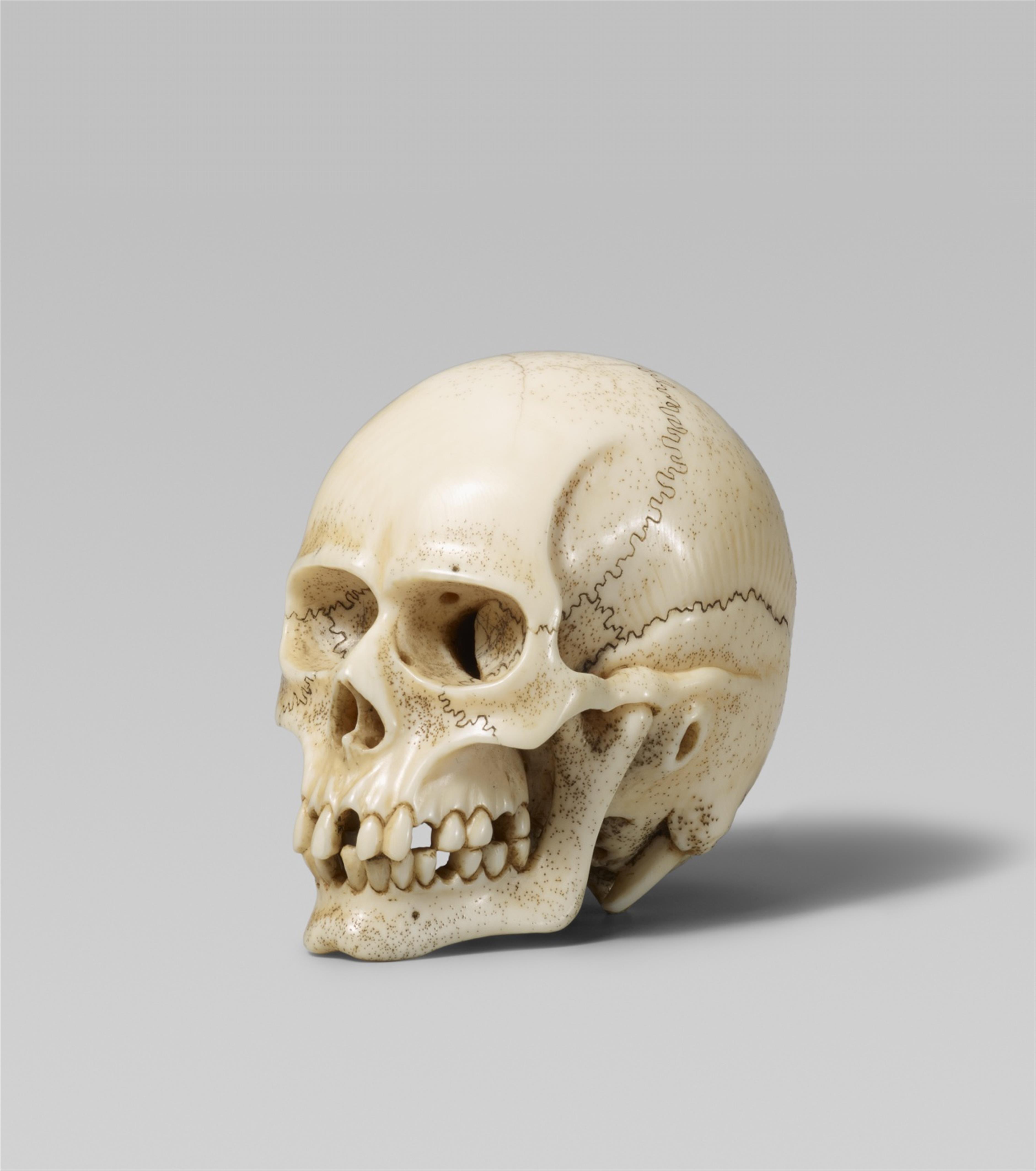 A very fine and highly realistic ivory model of a skull, by Toshinaga. Late 19th century - image-1