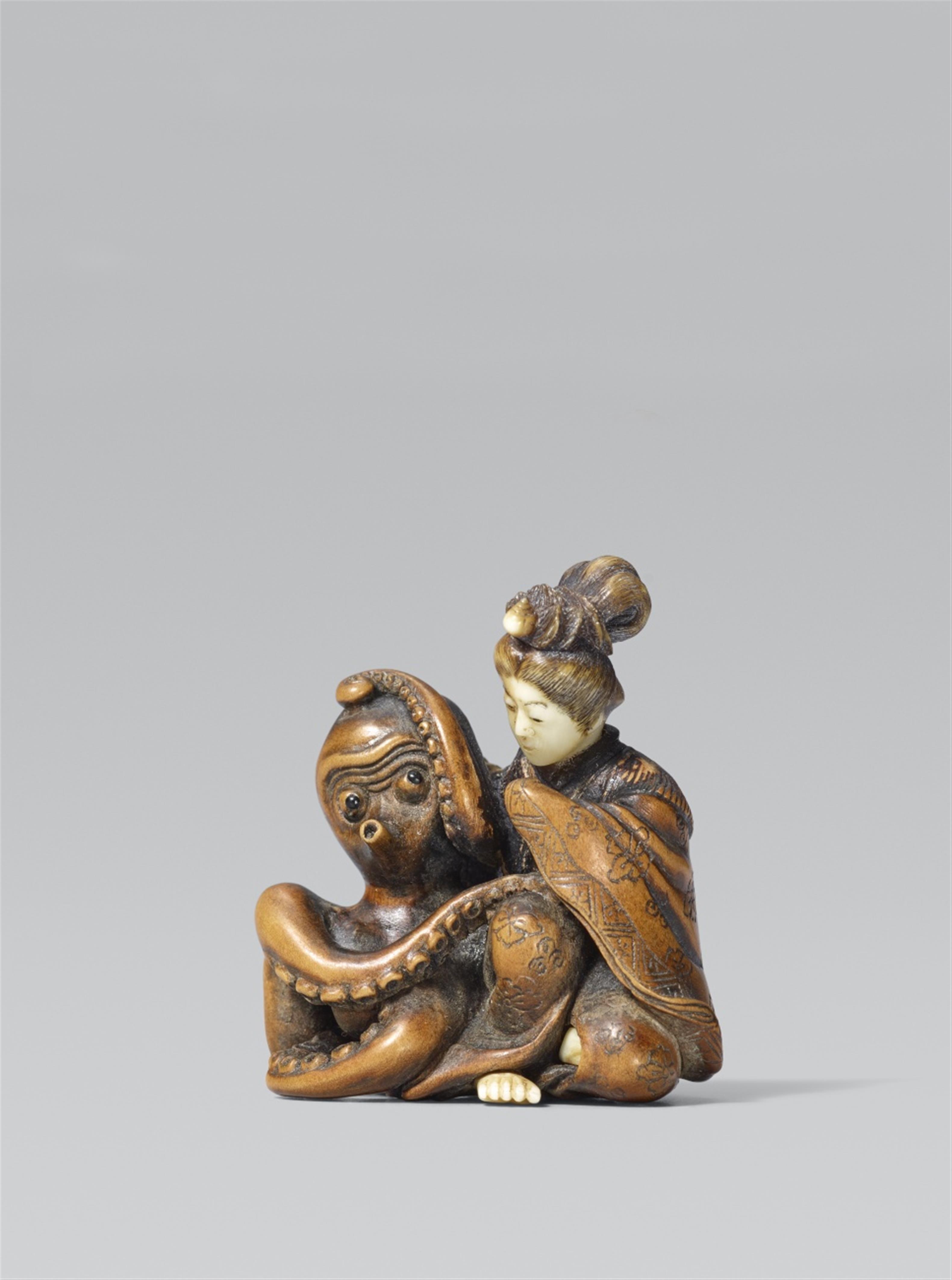 A lady and an octopus. Boxwood and ivory - image-1
