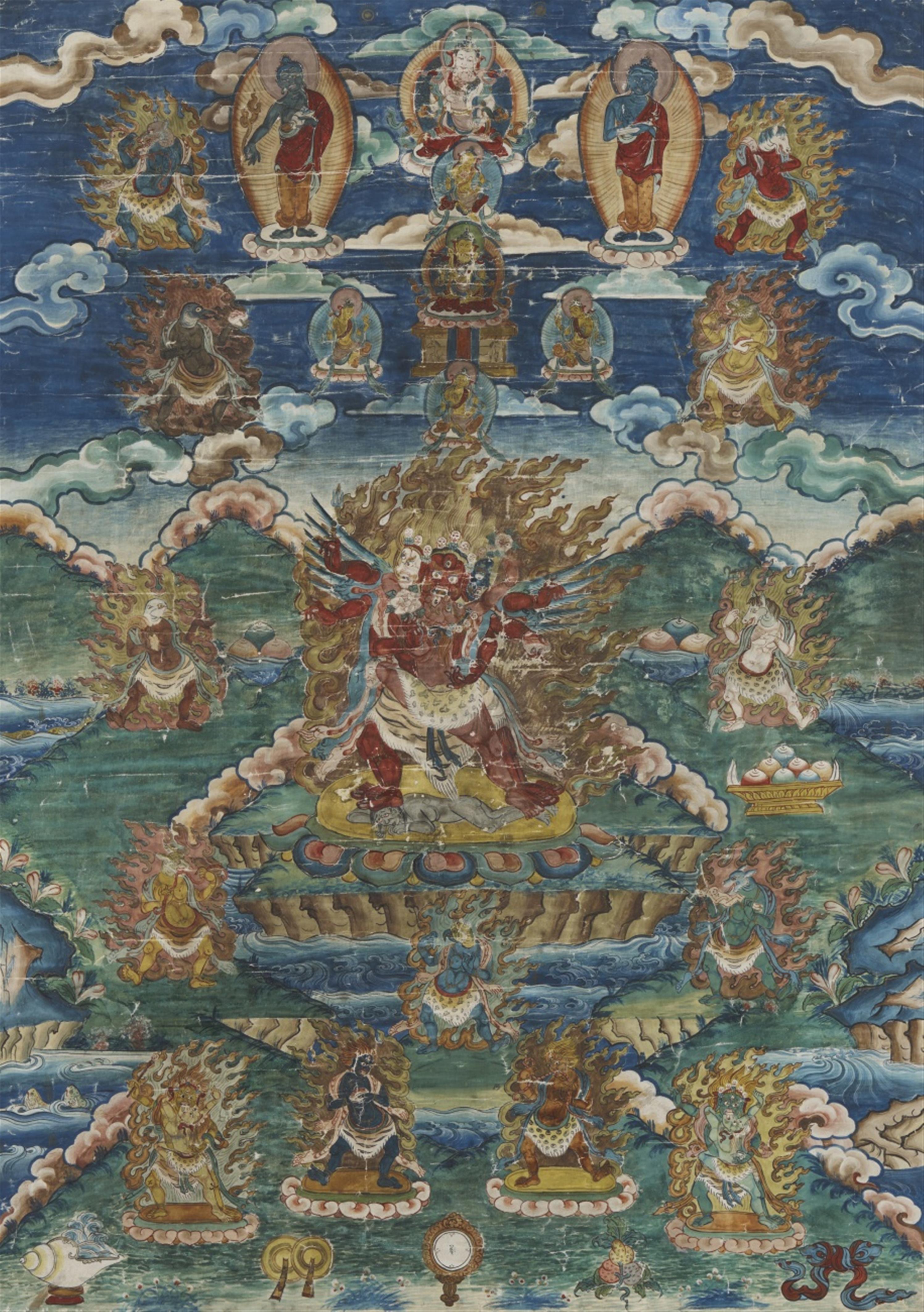 A Tibetan thangka of Heruka and other Bardo-deities. Around 1900 - image-1